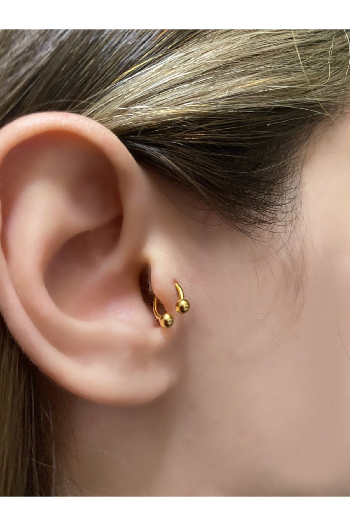 Okkostore Cerrahi Çelik Kadın Gold Rengi Yarım Halka Hediyelik Tragus Kıkırdak Piercing