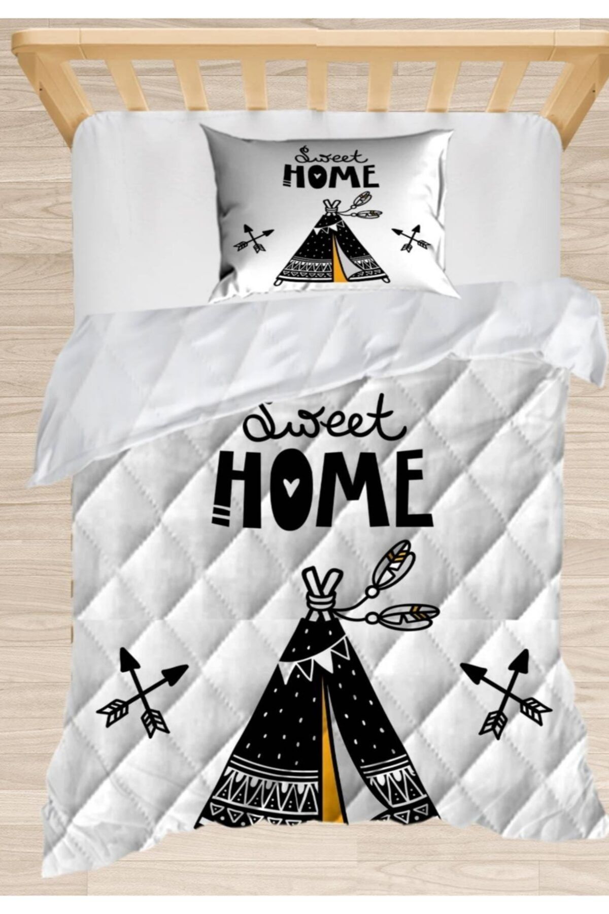 Else Halı Else Siyah Sarı Gri Home Çadır 3d Desenli Tek Kişilik Çocuk Yorgan Uyku Seti