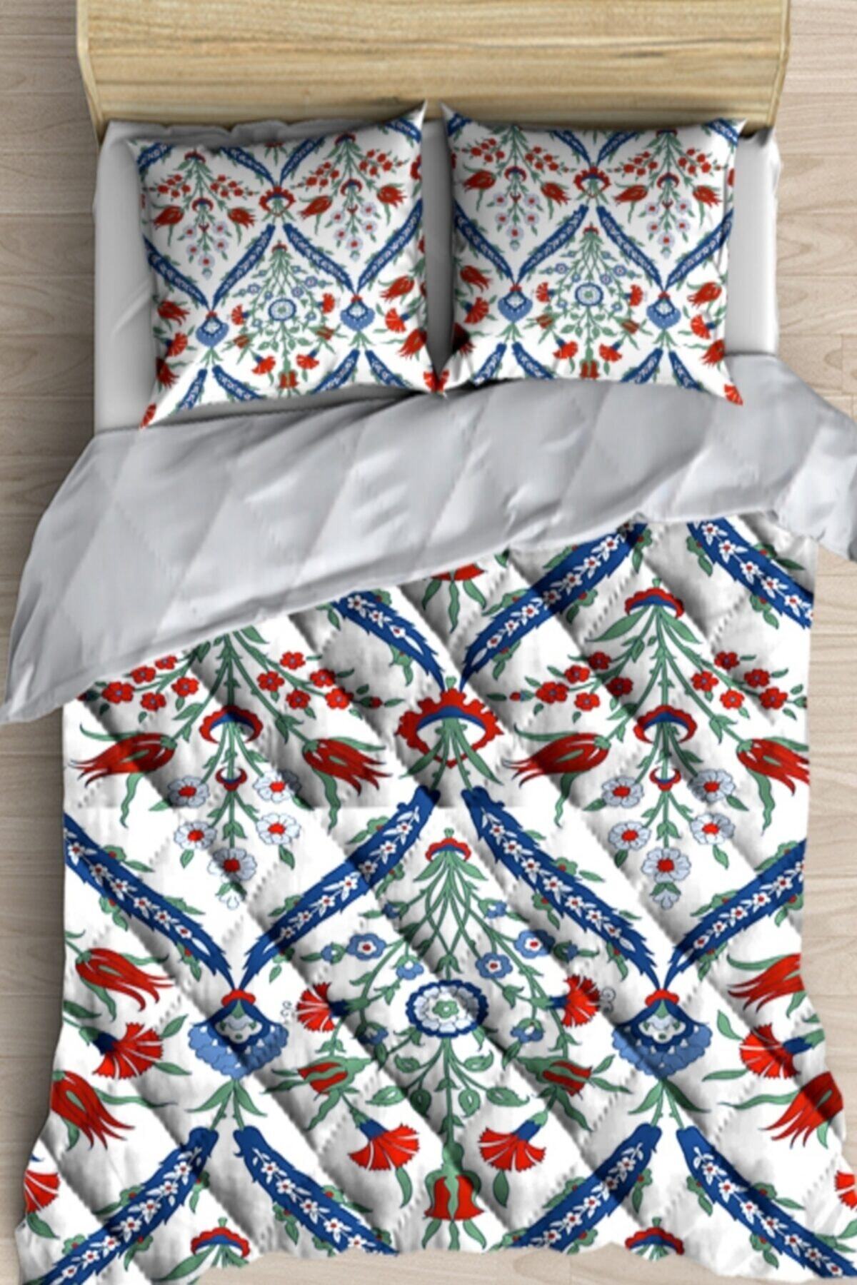 Else Halı Else Mavi Kırmızı Osmanlı Lale Çiniler 3d Desenli Çift Kişilik Mikrofiber Yorgan Uyku Seti