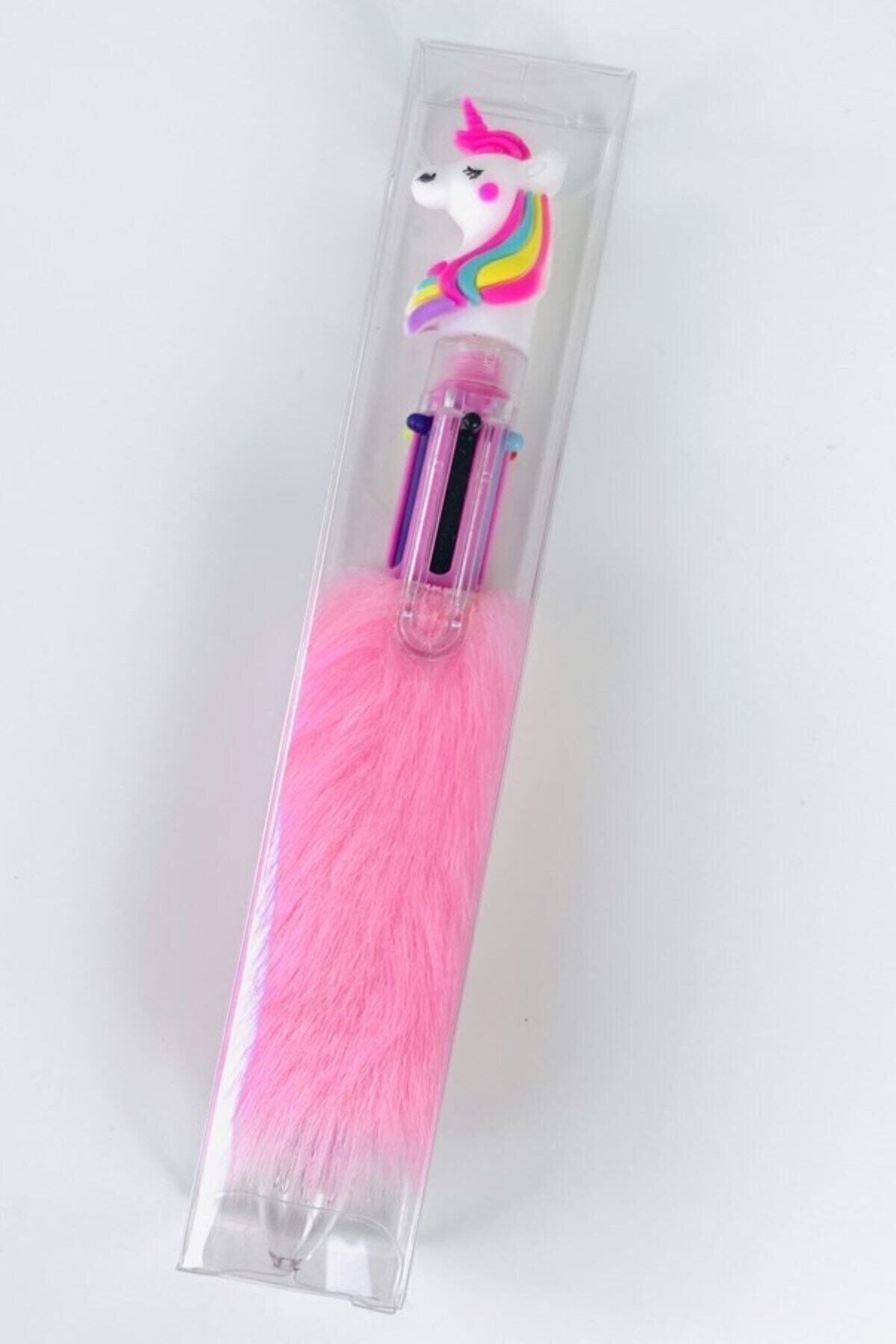 Bakgeldi Unicorn Peluş Tüylü Tükenmez Kalem 6 Renkli ( 1 Adet )