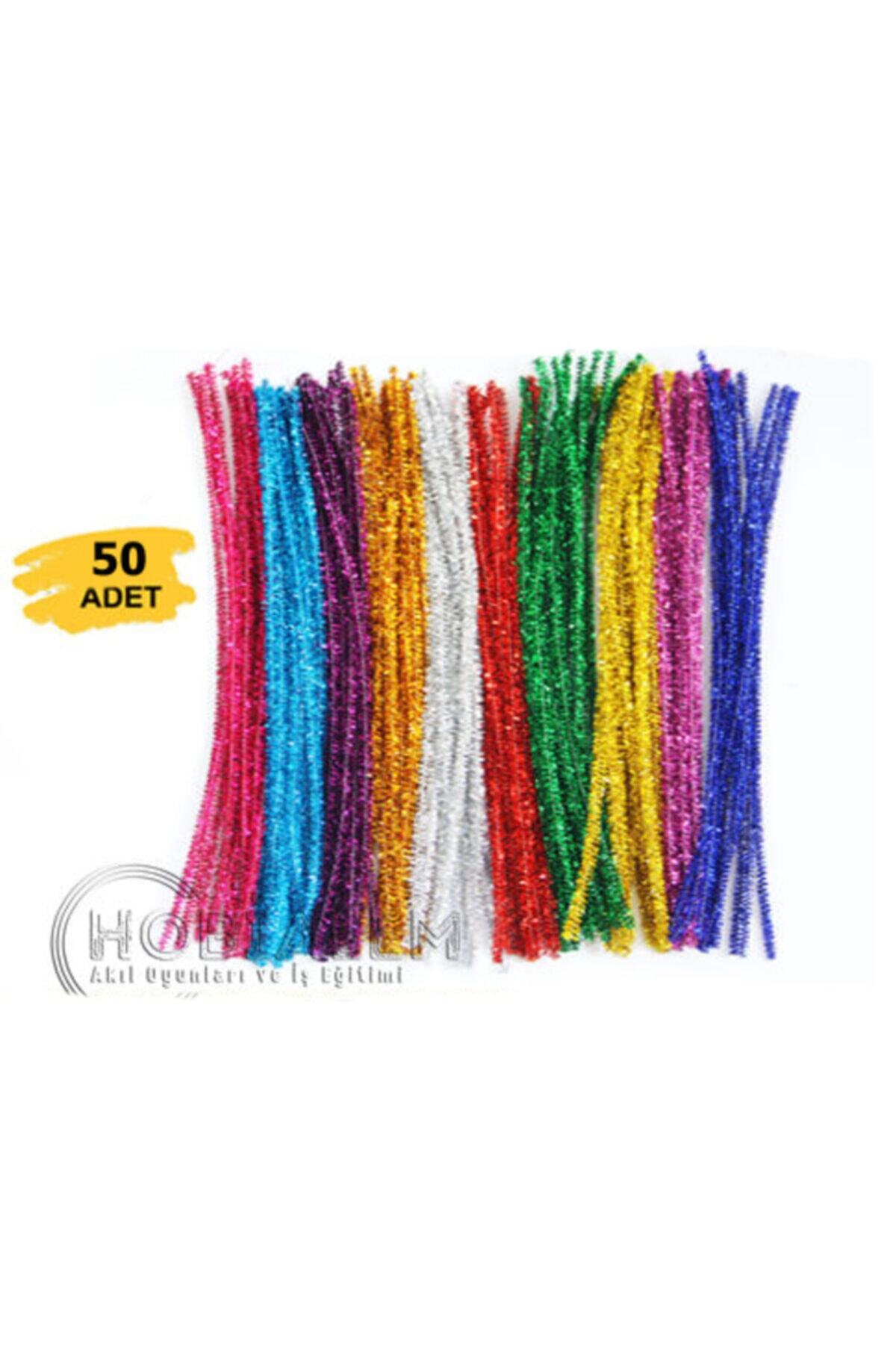 Hobialem 50 Adet, Simli Şönil, Renkli, Tüylü, Peluş Tel, Hızlı Kargo