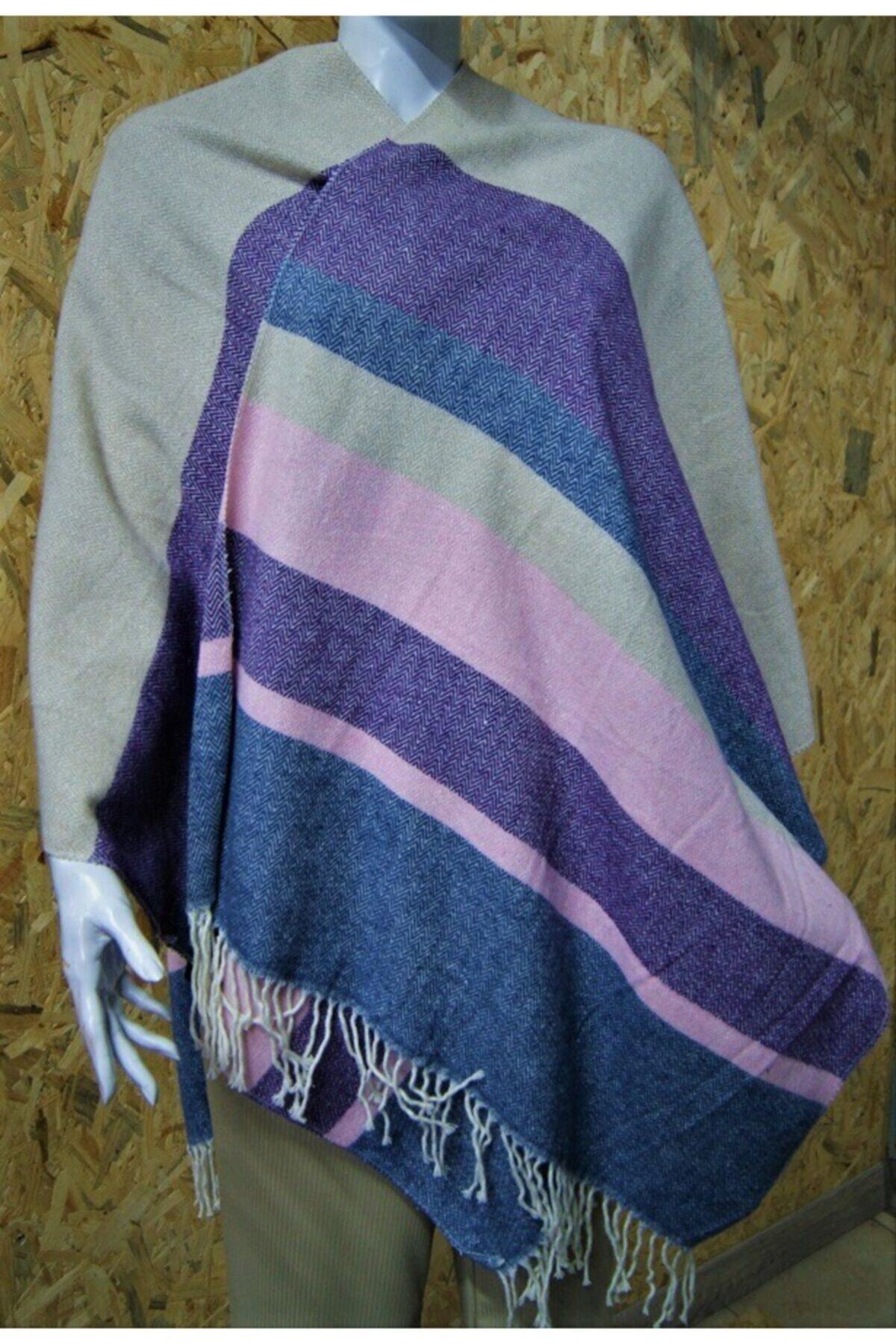 rahat butik Kadın Mor Pembe Panço Omuz Şal 150x135 cm
