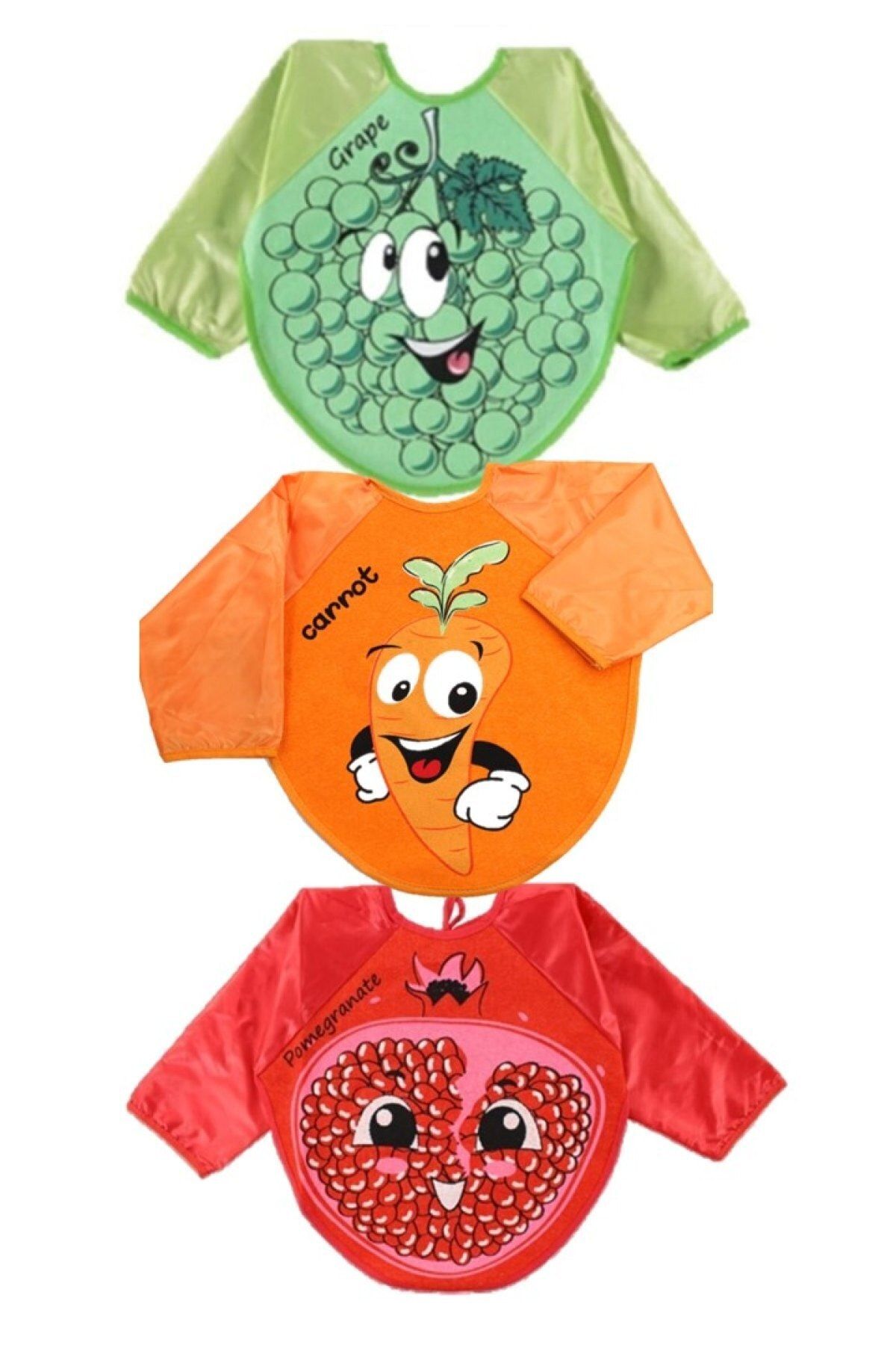Buude Kids Belinay 3 Adet Figürlü Ve Giyilebilir Meyve Desenli Kollu Mama Önlüğü