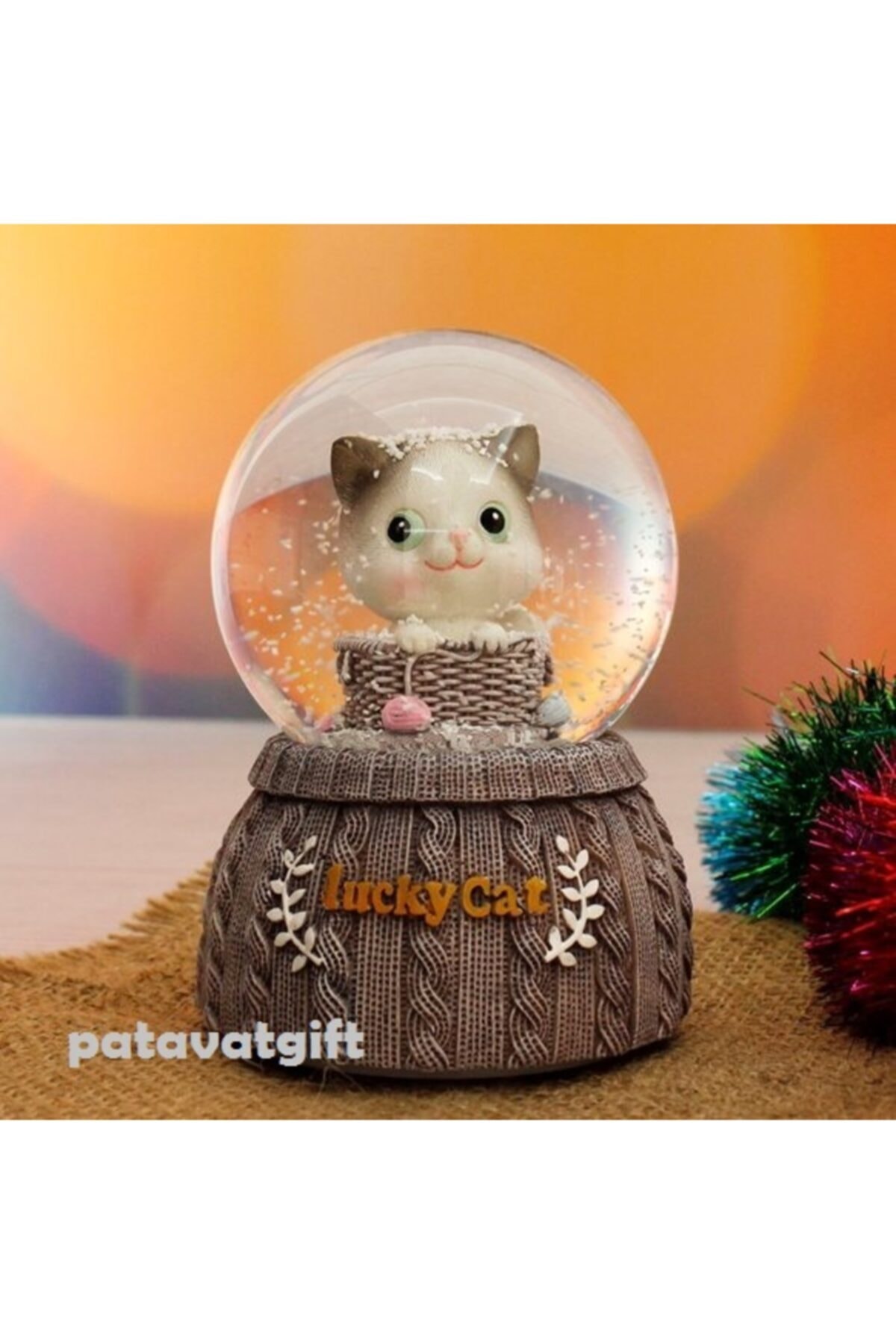 Patavat Kedili Kar Küresi Şanslı Kedi