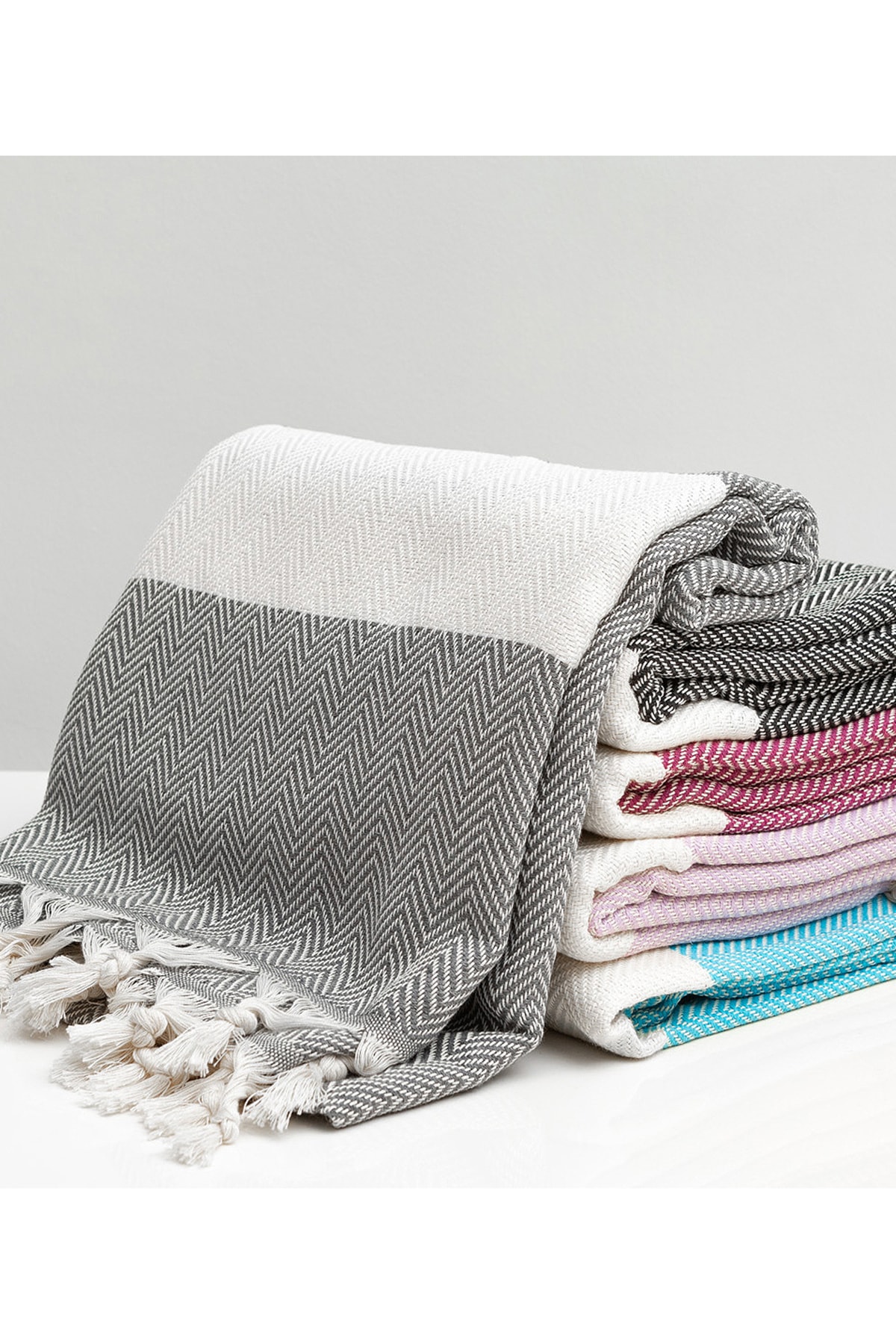 WoolWorks Store Wws Zigzag-1 Coton Serisi Peştemal Plaj Ve Hamam Havlusu 100x170 Gri Renk