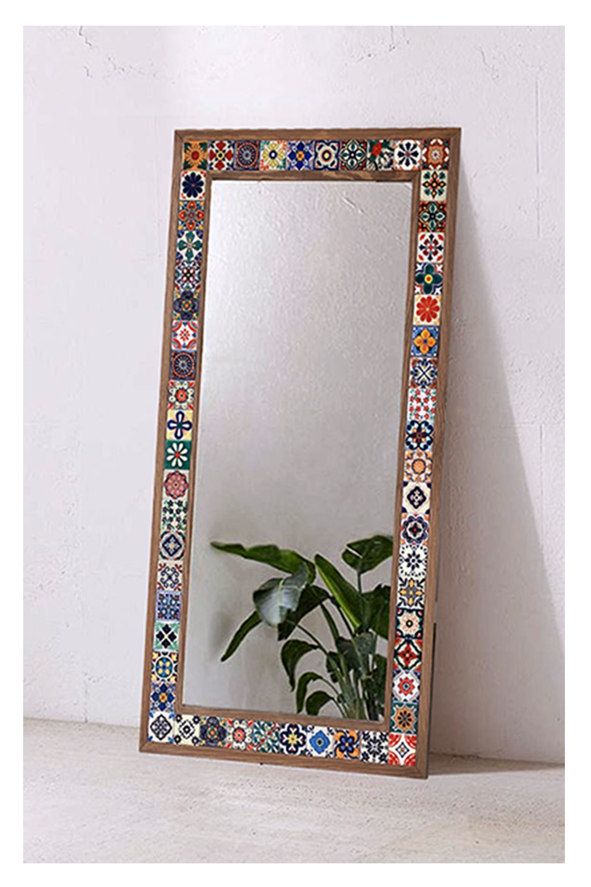 Atölye Hezarfen Meksika Desenli Seramik Karolu Ahşap Boy Aynası 51x98