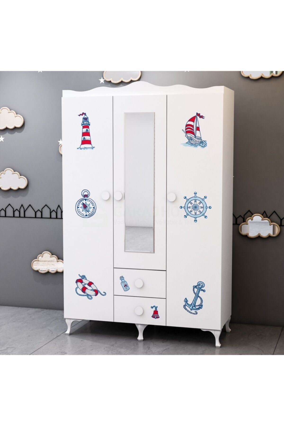 Garaj Home Denizci 3 Kapaklı Dolap