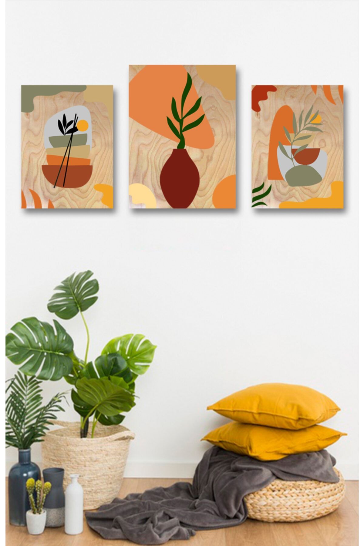 Lapis Home Decor Minimalist Case 3'lü Tablo Set Sayılarla Ahşap Boyama Seti Hobi Seti 35x50 cm