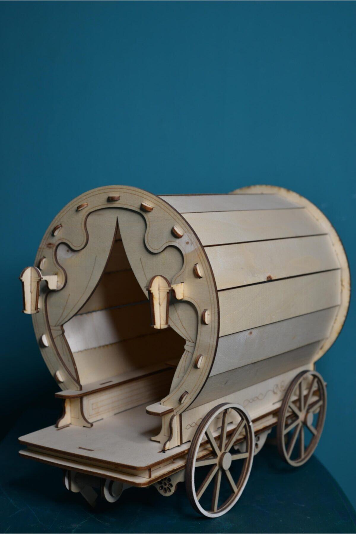 AlibabaPuzzle Ahşap Pot At Arabası Maketi Puzzle 3d  79 Parça