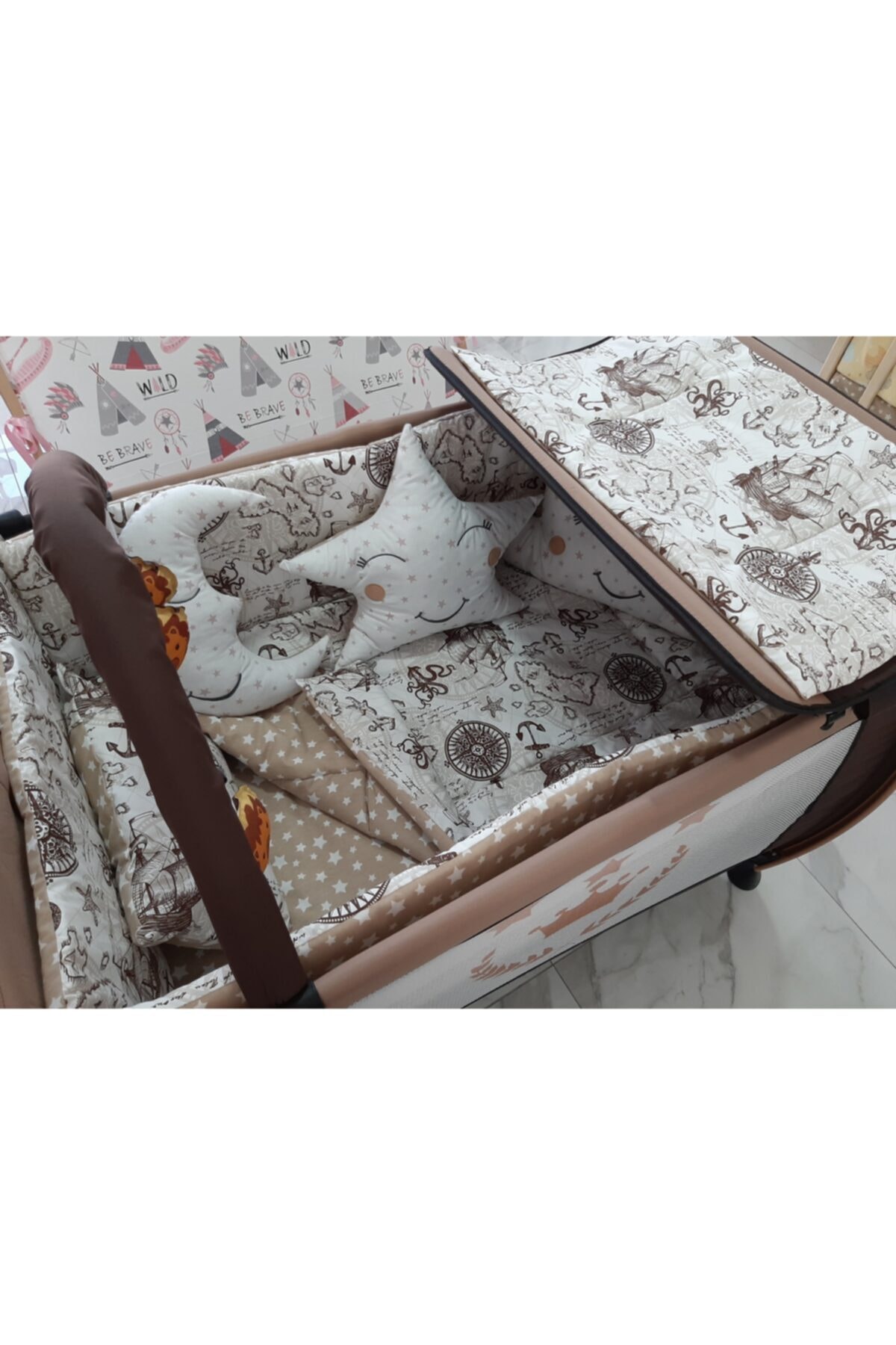 uykucubebe 70x110 Park Beşik Denizci Bebek Uyku Seti 10 Parça (6435kombin)