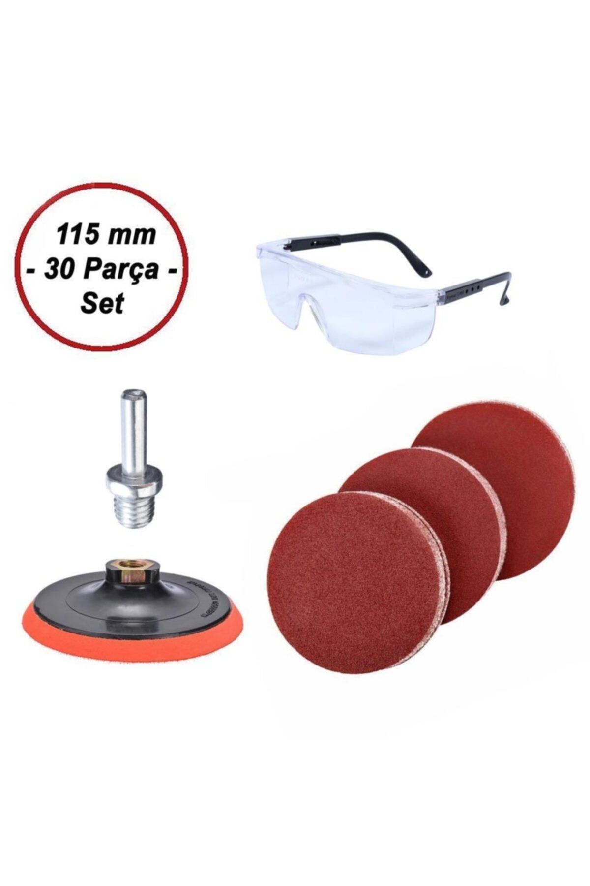 ZUBİZUBİ 115 Mm Cırt Zımpara Seti + Iş Güvenlik Gözlüğü (30 Parça)