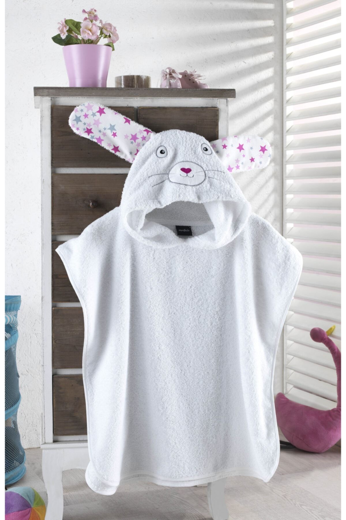 Montesia Minik Tavşan 3d %100 Pamuk Bebek / Çocuk Havlu Panço – Beyaz 60 X 60 Cm
