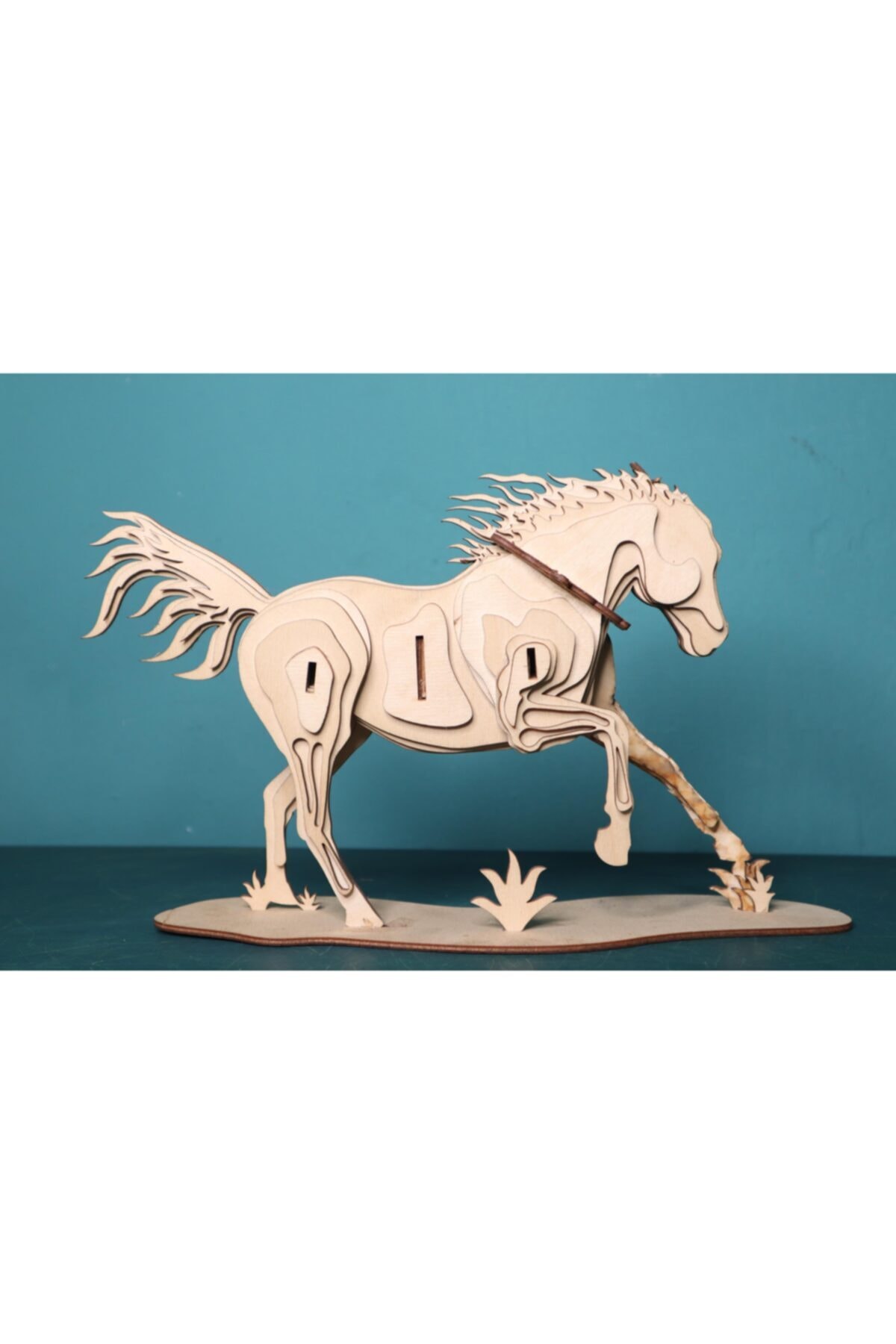 AlibabaPuzzle Ahşap At-1 Maketi 3d Puzzle 53 Parça