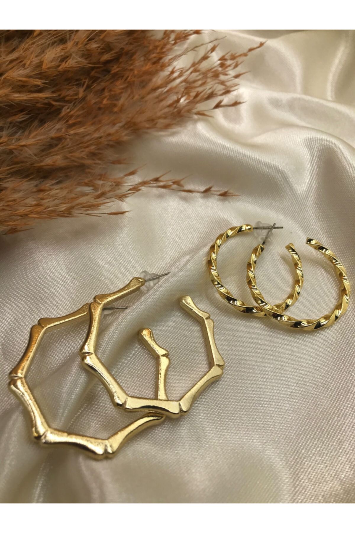 Eylülün Takısı Kadın Gold Renk İkili Şans Küpeleri