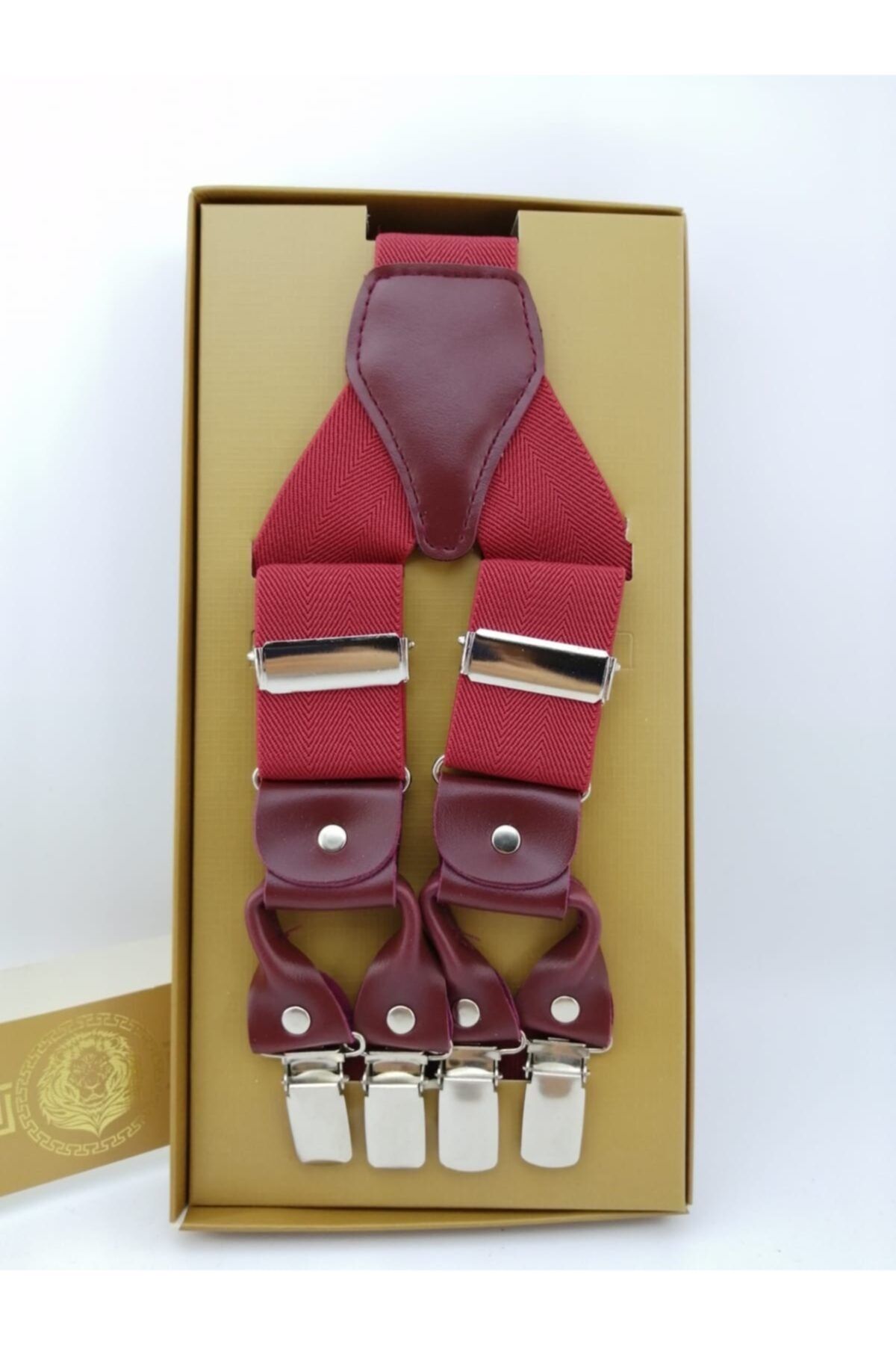 Elegans Giyim Aksesuar Unisex Bordo 6 Klipsli Salopet Pantolon Askısı