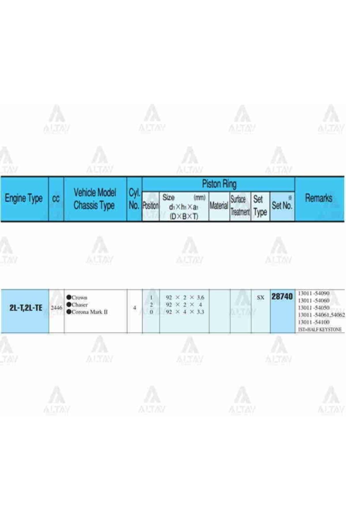 RIK Segman Hılux 2.4l / 90-04 / Ln85-ln145 / 92.50mm / 2l / Hıace