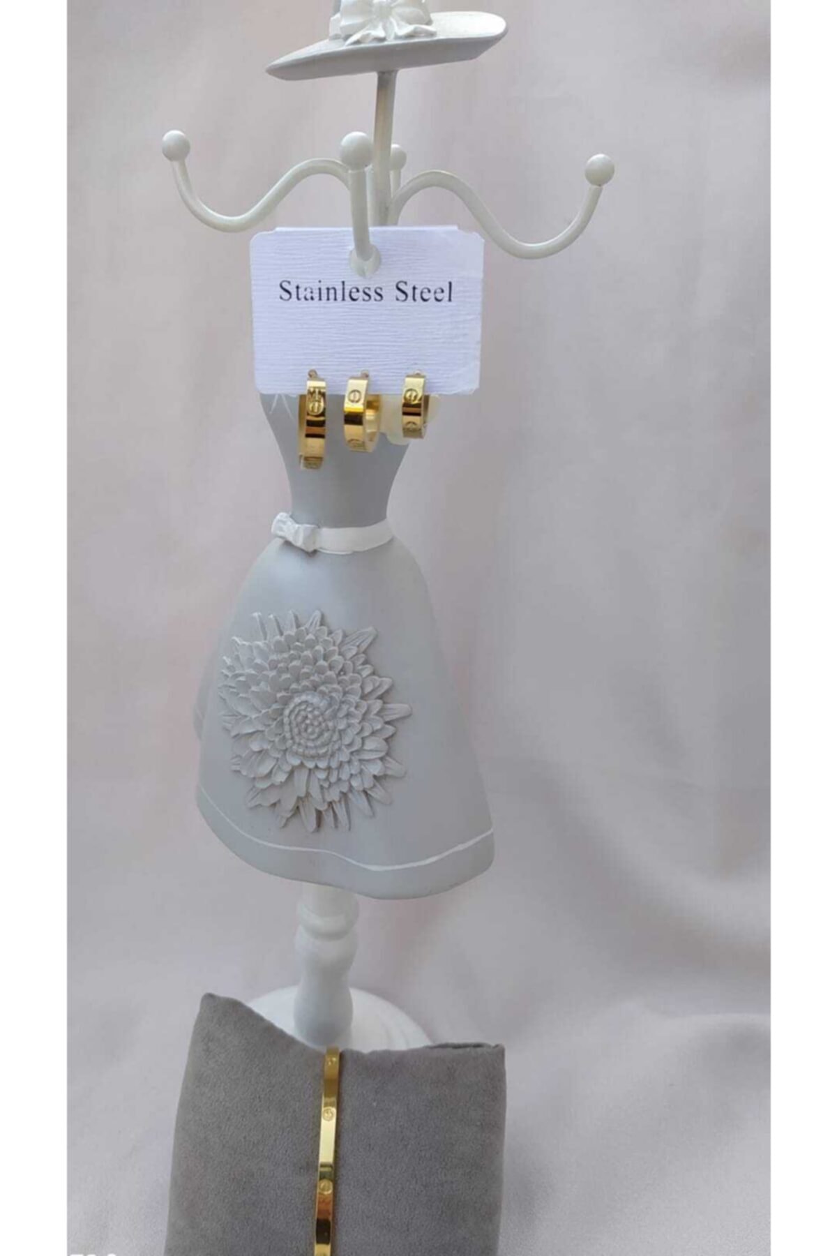 Moda Accessories Çelik Altın Renk Bileklik Küpe Takımı