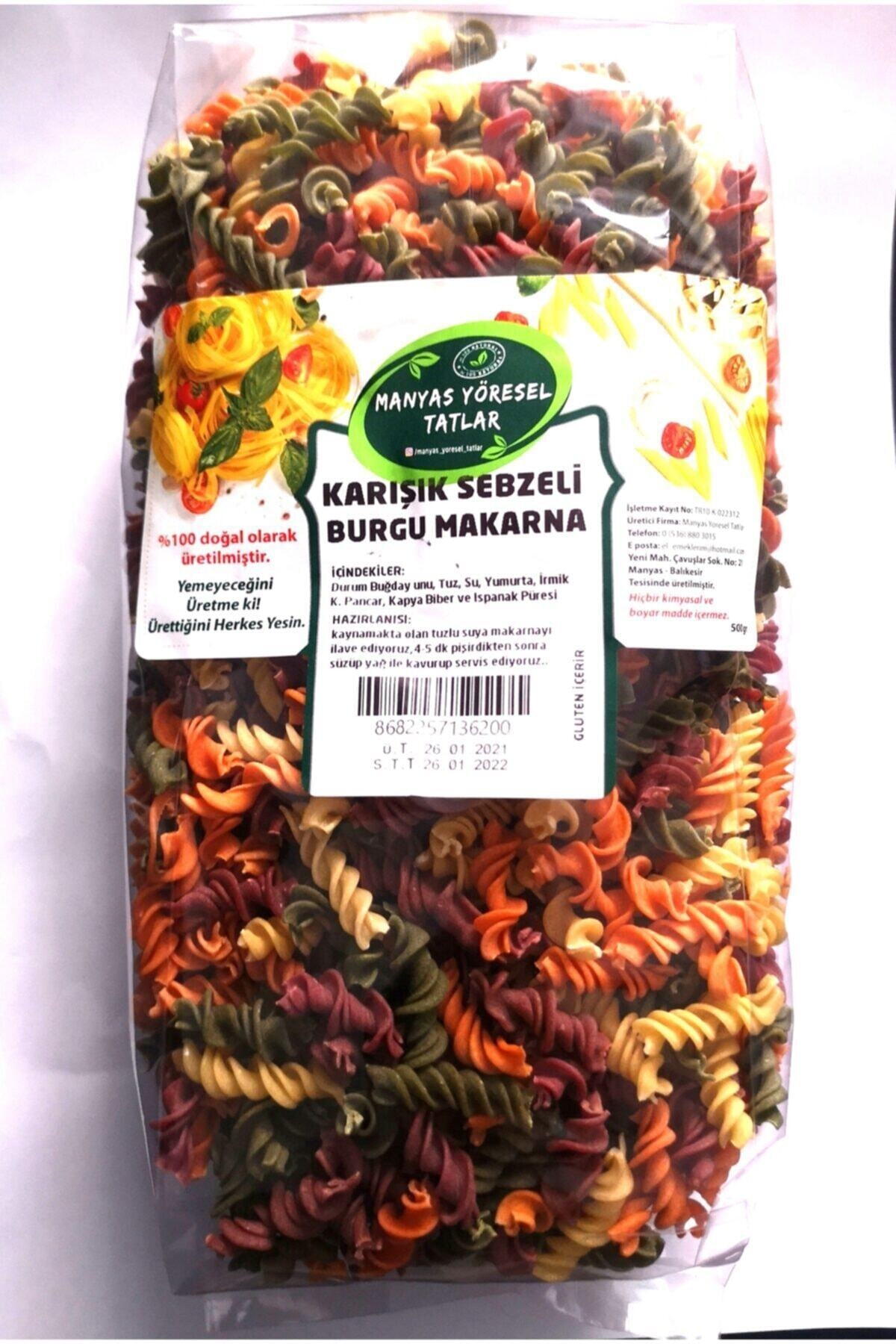 Manyas Yöresel Tatlar Manyas Yöresel Karışık Sebzeli Burgu Makarna 500 Gr