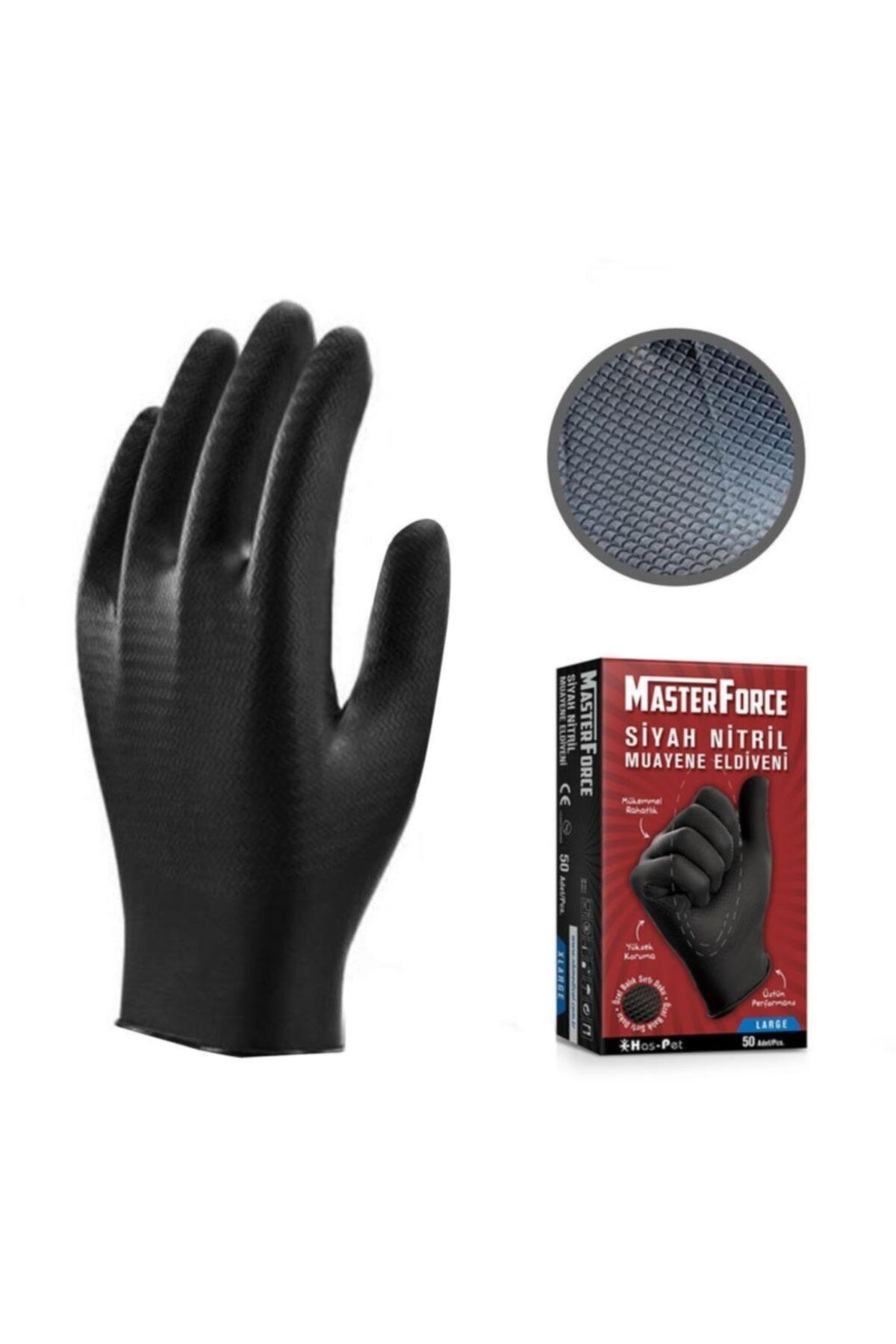 MasterForce Siyah Nitril Muayene Çalışma Eldiveni 50 Adet (large)