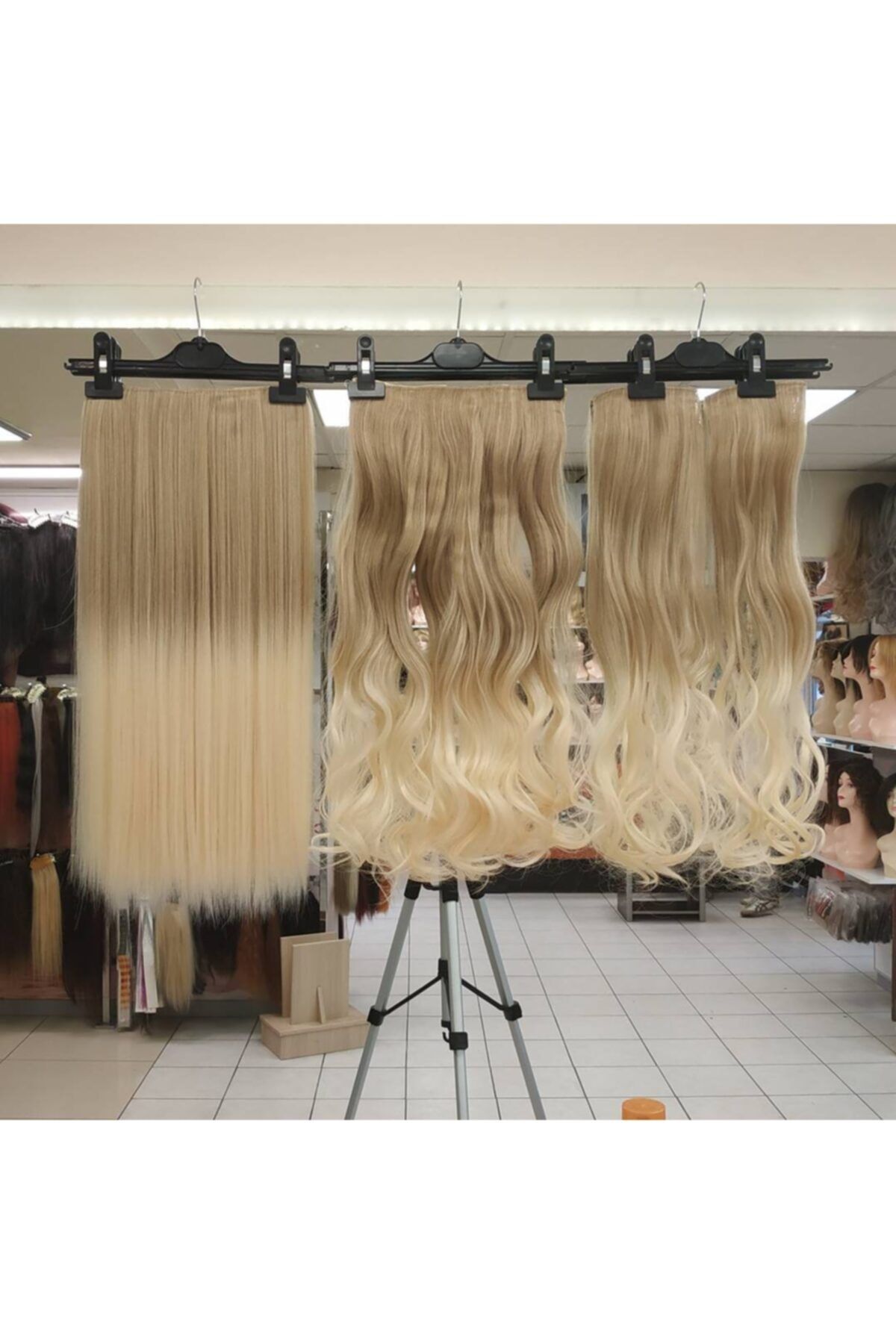 My Hair Türkiye Yarımay Çıtçıt Saç 4 Lü Set Fiber Sentetik Küllü Sarı Platin Ombre Renk Kodu-24-88
