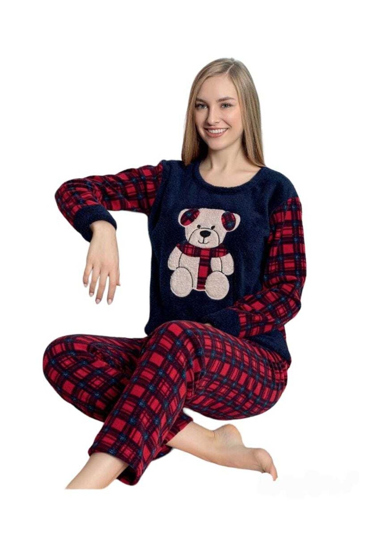 Sude HOMEWEAR Women's Welsoft Fleece Plush Thick Winter Silky Teddy Bear  Pajama Set - Trendyol