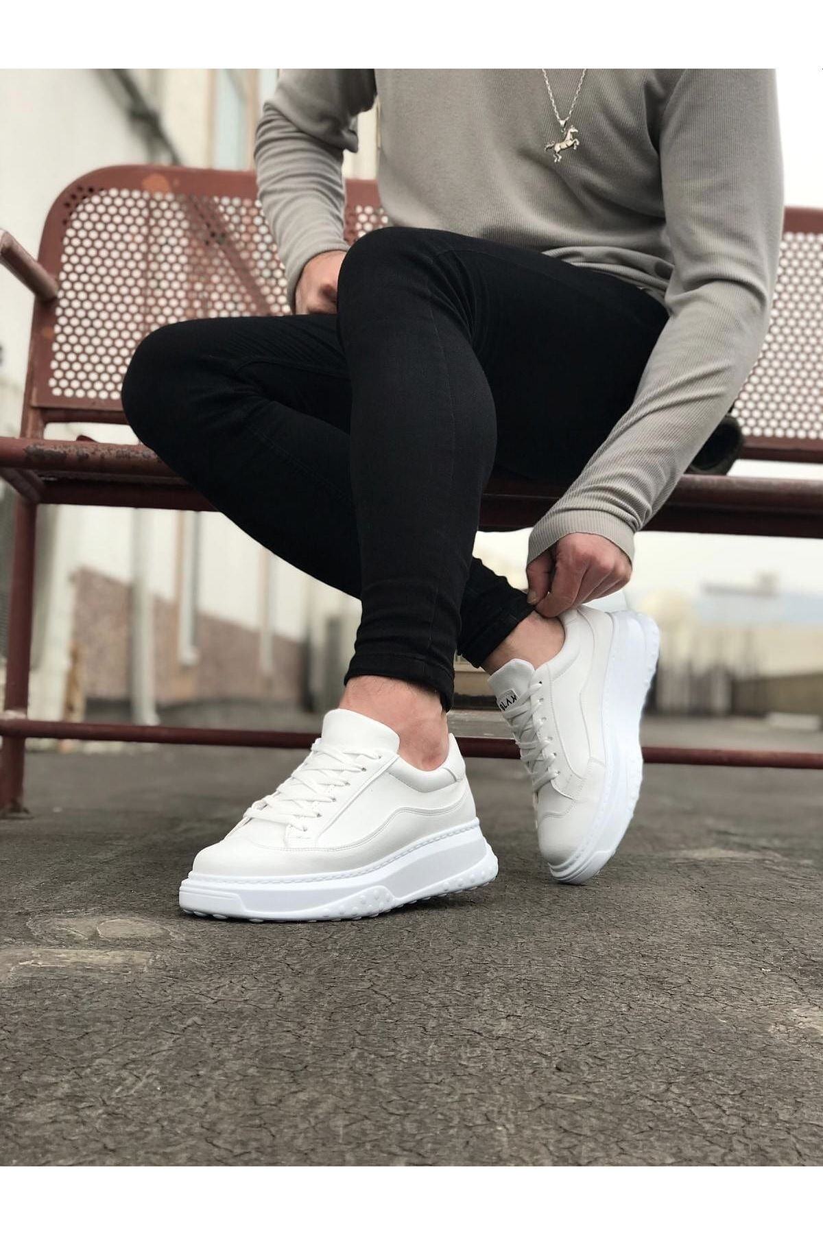 کفش ورزشی مردانه سفید Mp507 Bt Laced Skin Orthopedic High/Thick Sneaker