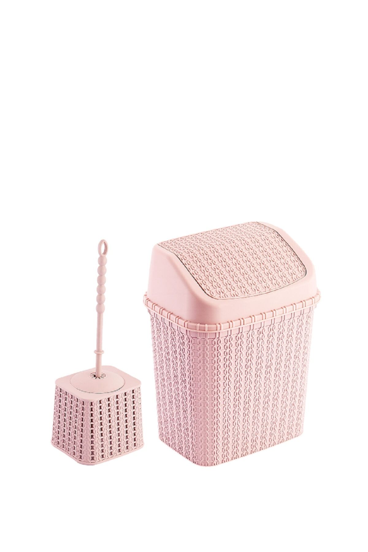 Happyspring Pudra Pembe Örgü Çöp Kovası Ve Wc Fırça Banyo Seti