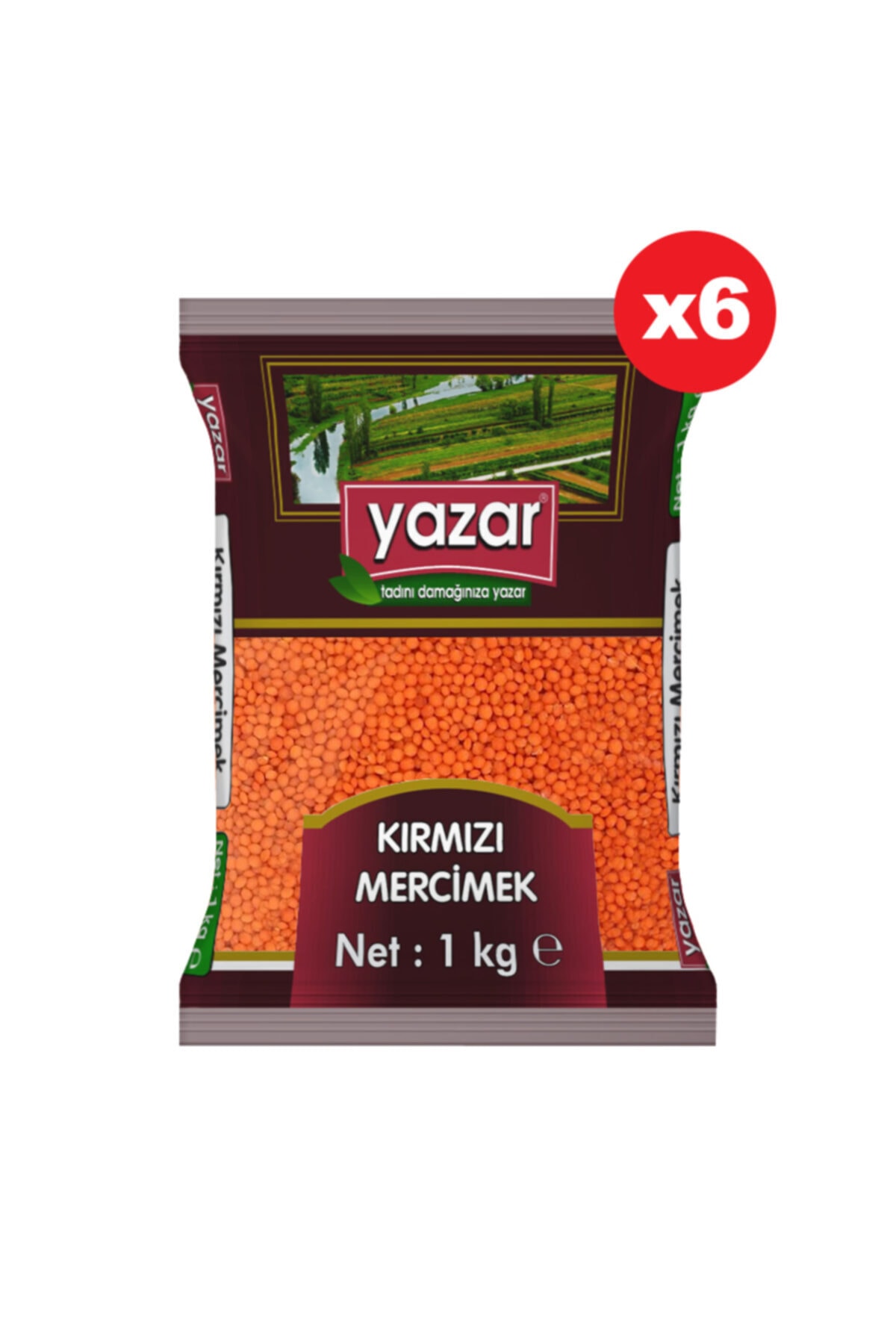 YAZAR Kırmızı Mercimek 1 Kg X 6 Paket