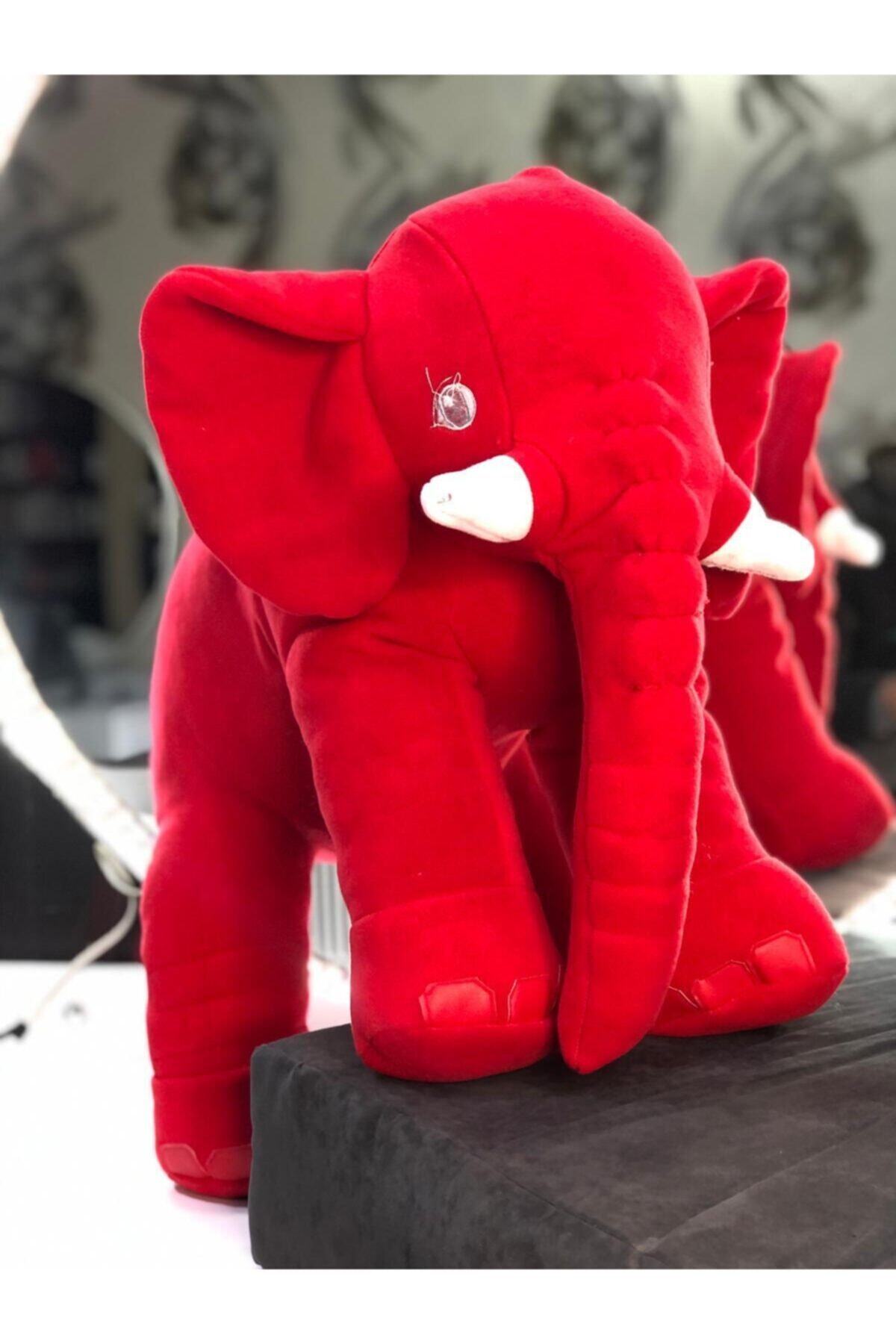 Cetinshop Kırmızı Peluş Fil Büyük Boy Yumuşak Uyku Oyun Arkadaşım 60 Cm 1. Sınıf Kalite Kırmızı