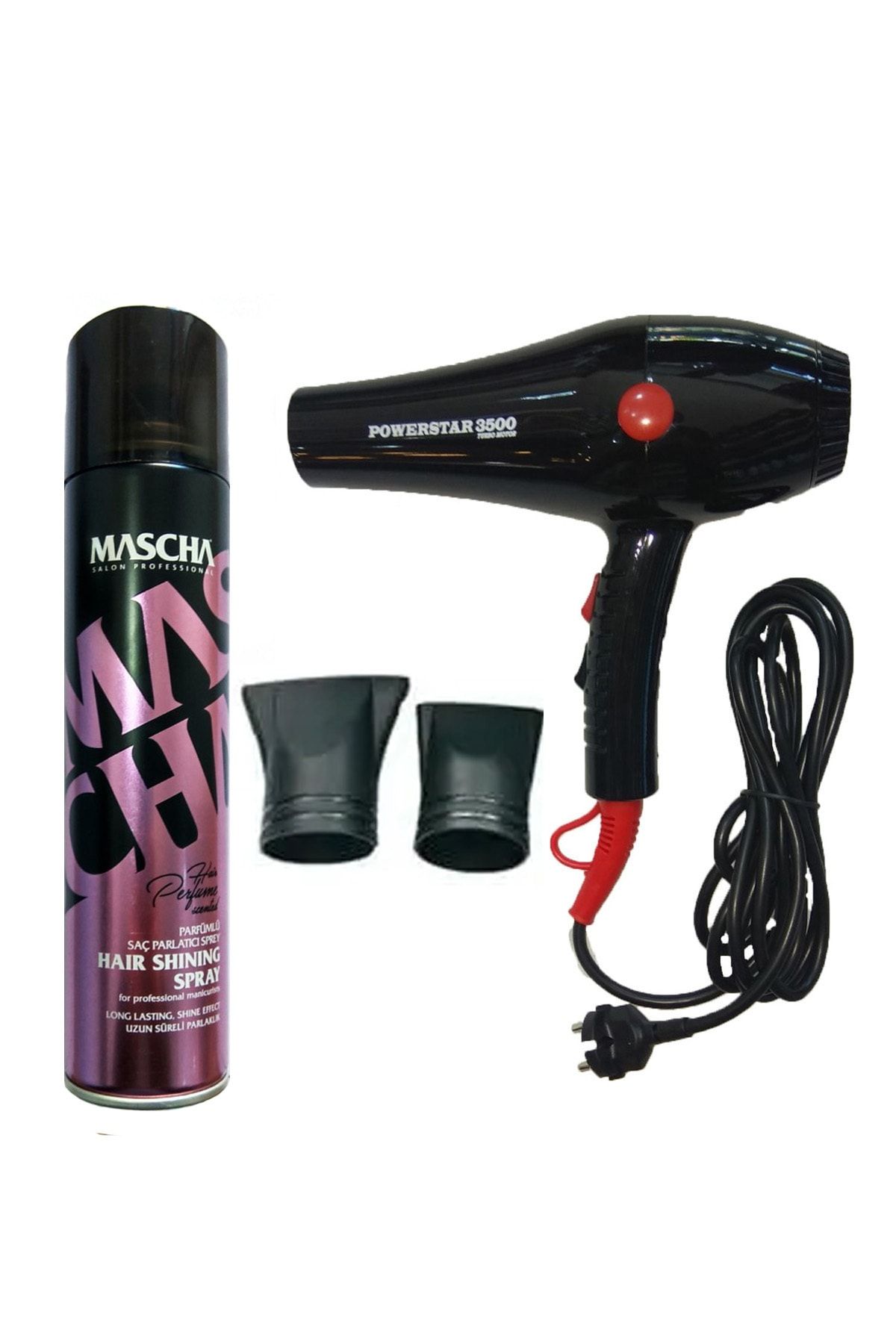 Powerstar Saç Kurutma Fön Makinesi Ve Mascha Parfümlü Parlatıcı Saç Spreyi 300 Ml 3500 Watt