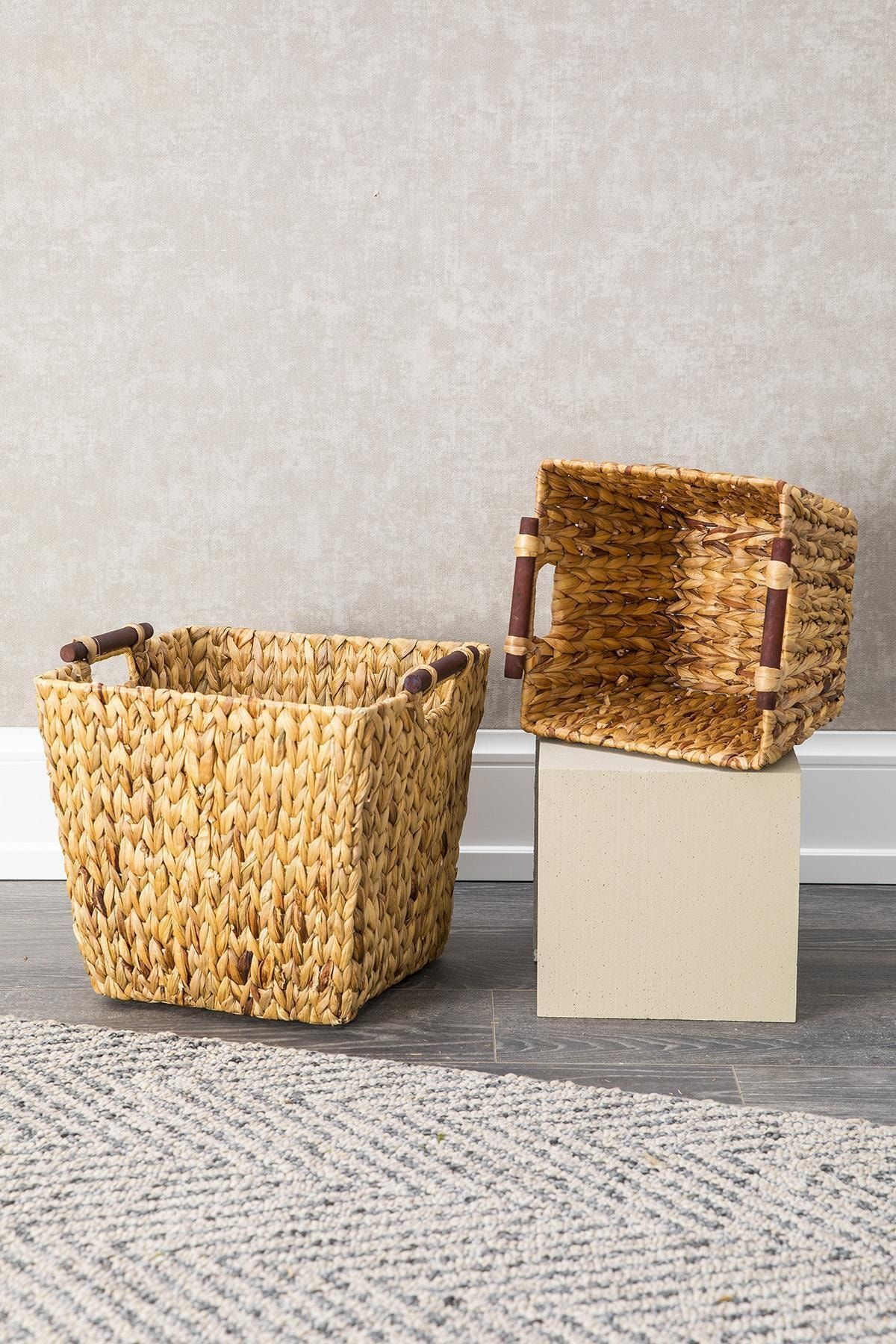 doreline naturel kare hasir saksi sepeti 2 li large bitki cicek cok amacli organizer dekoratif sepet fiyati yorumlari trendyol