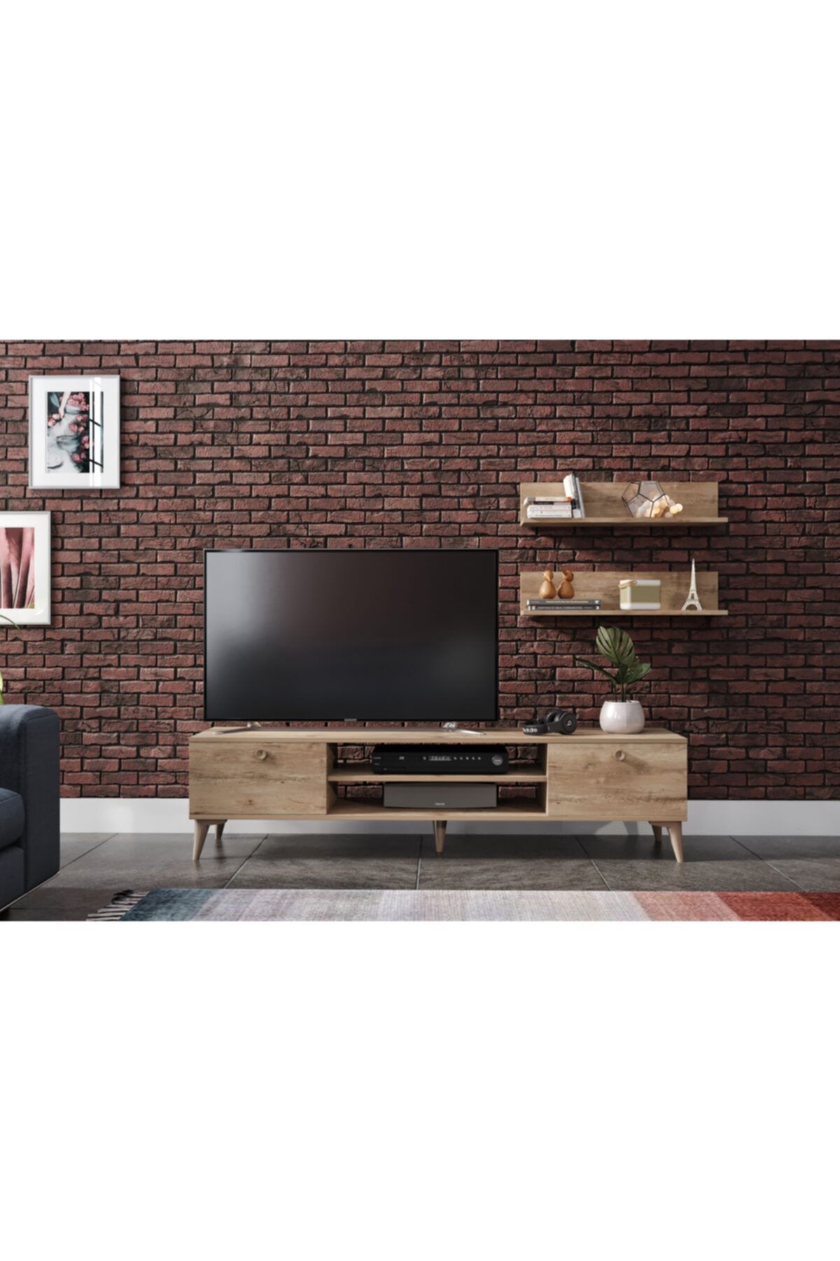 KZNHOME Kahverengi Meşe Raflı Tv Ünitesi 180cm