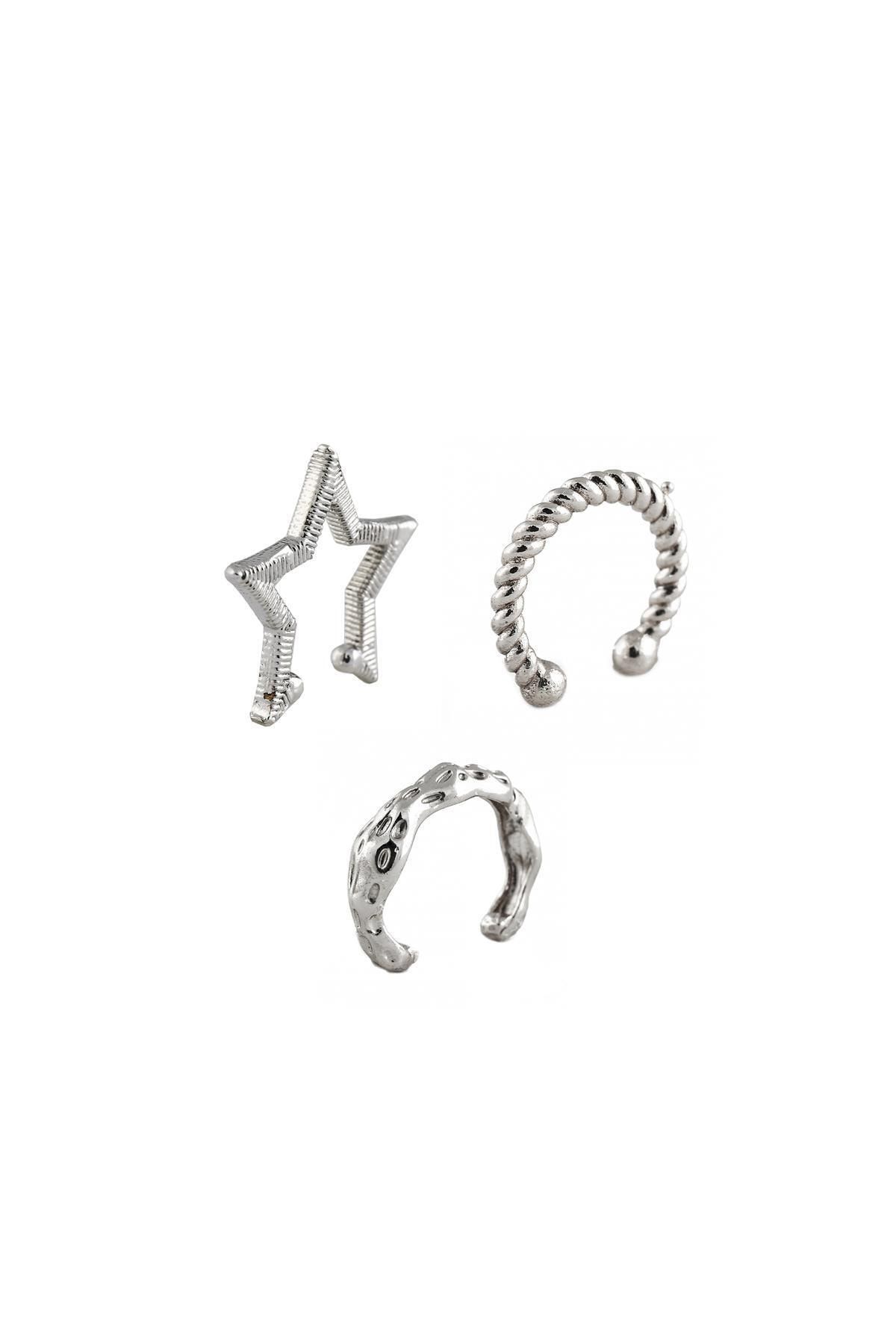 New Obsessions Kadın Gümüş Renk Starry Kıkırdak Küpe Seti