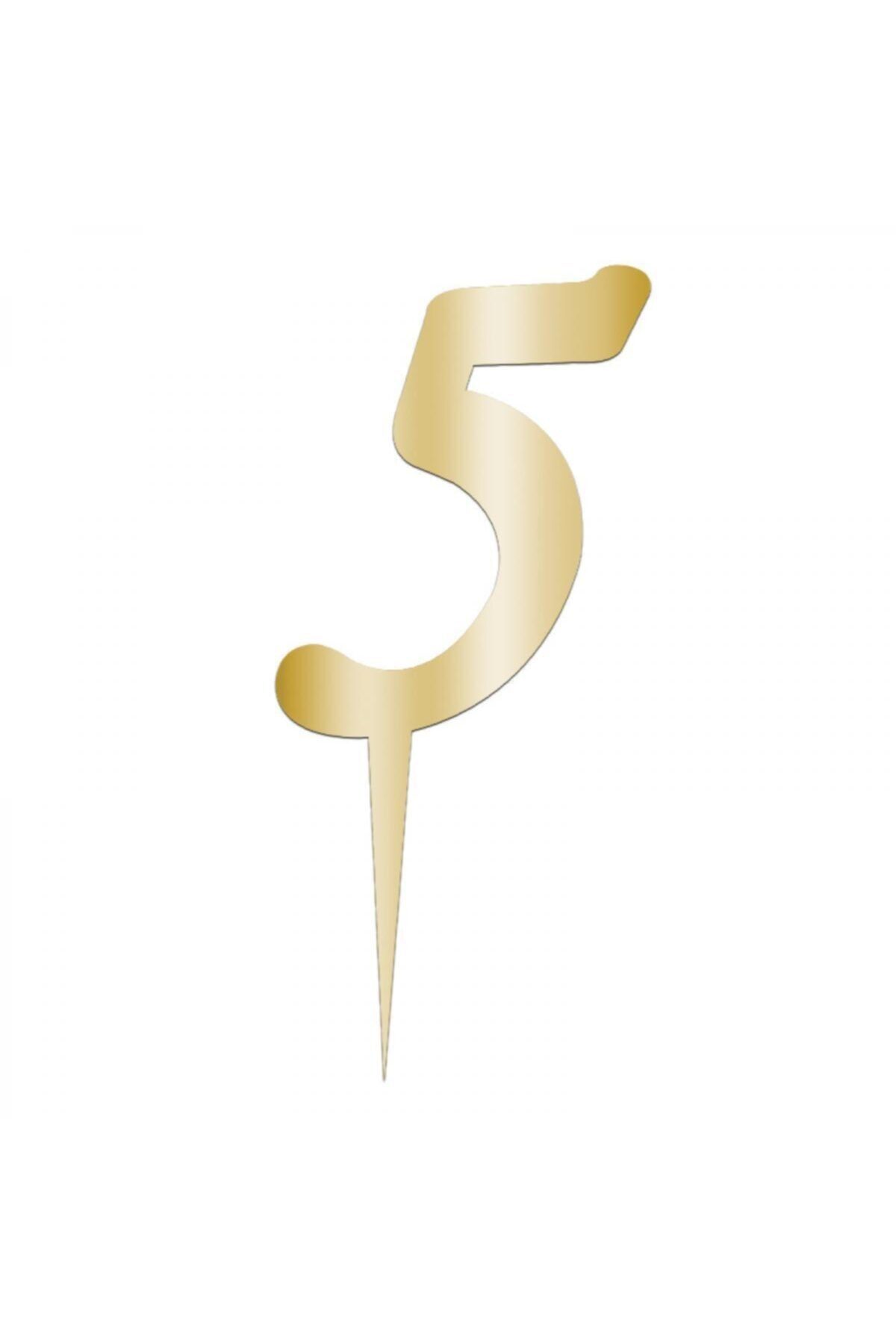 Parti Station 5 Rakam (sayı) Pasta Üstü Pleksi Gold 7 Cm