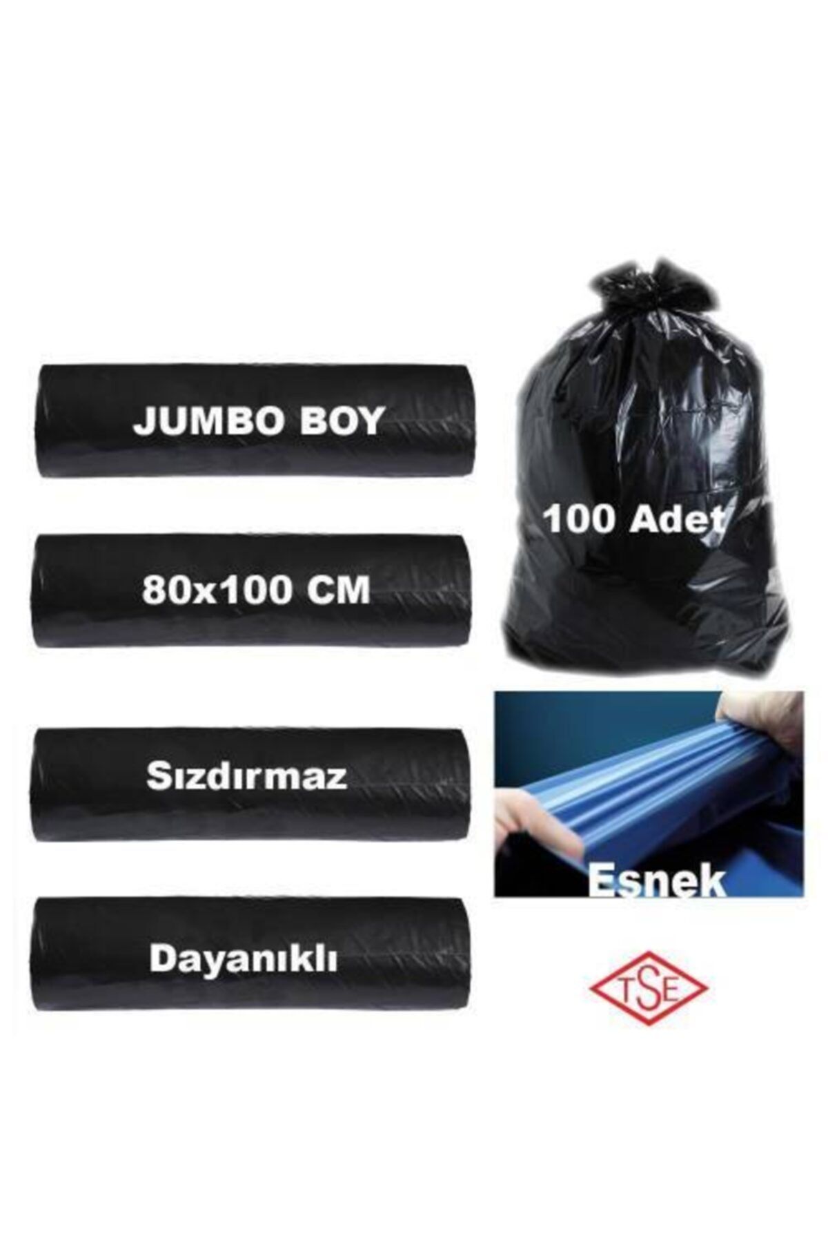 ECOPLAST Çöp Poşeti Siyah Jumbo Boy 10'lu - 80 x 110 Cm