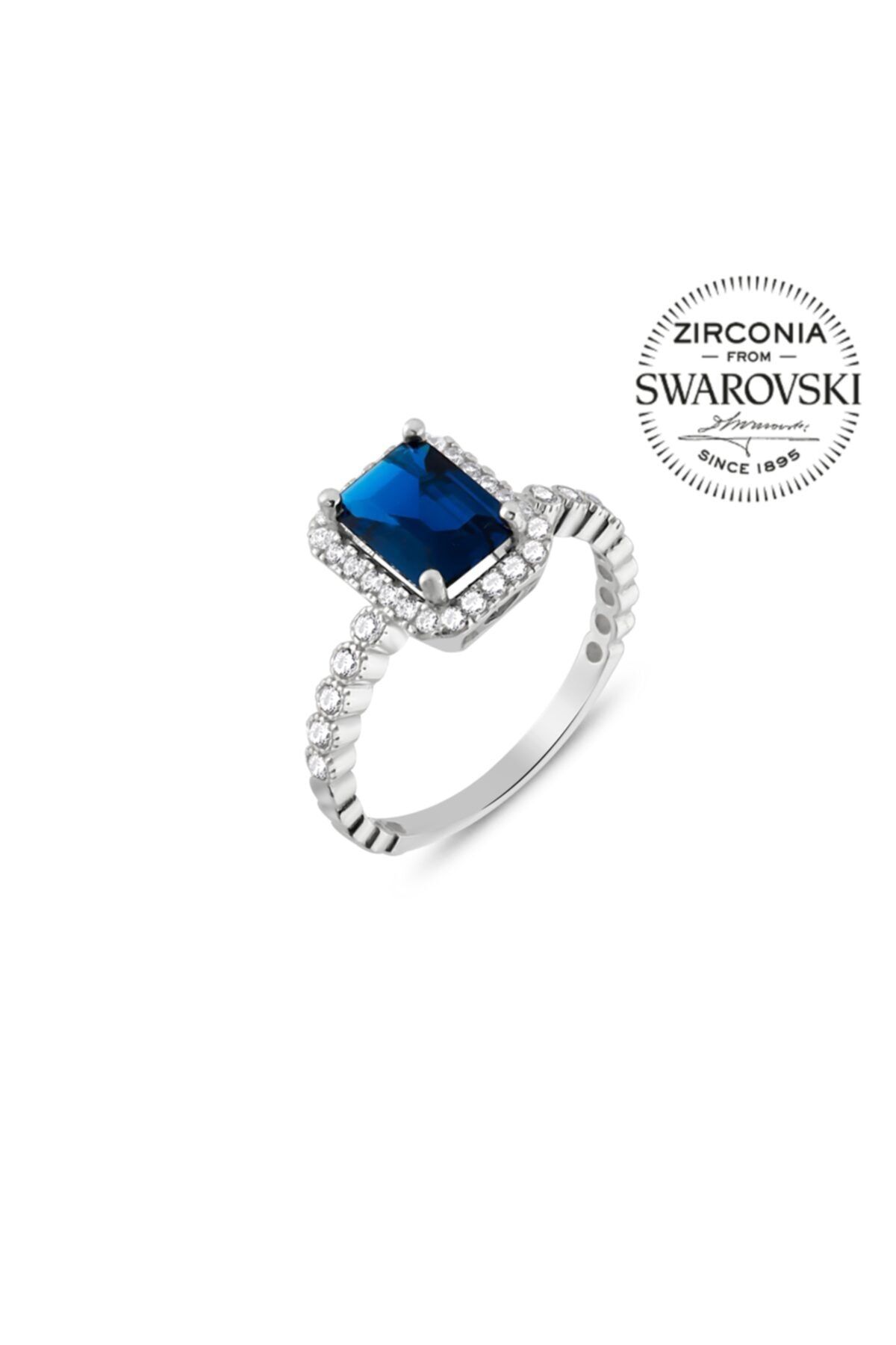 Pella Kuyumculuk Swarovski Renkli Taşlı Baget Gümüş Yüzük