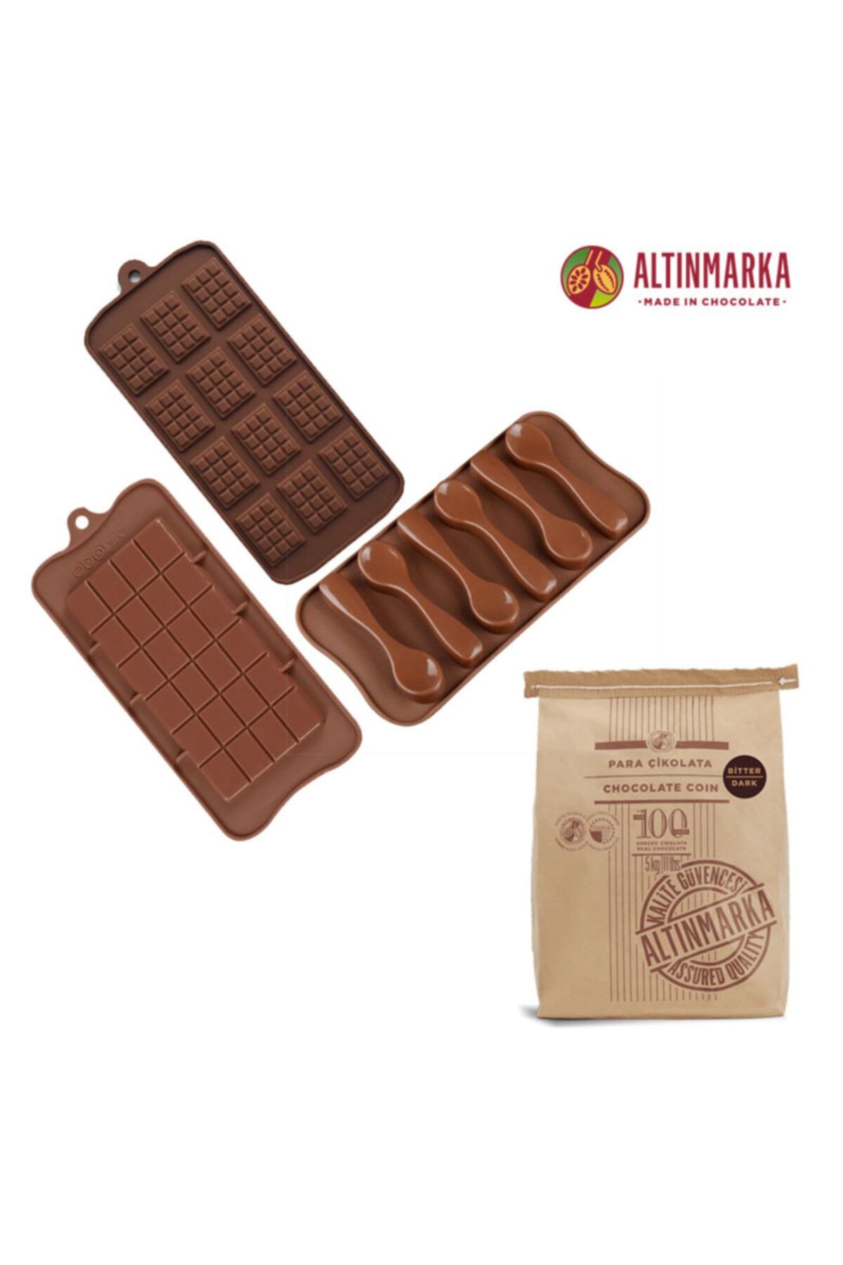 sweetsorcery Altınmarka Bitter Para Çikolata 5 Kg %42 + 3 Farklı Model Çikolata Kalıbı