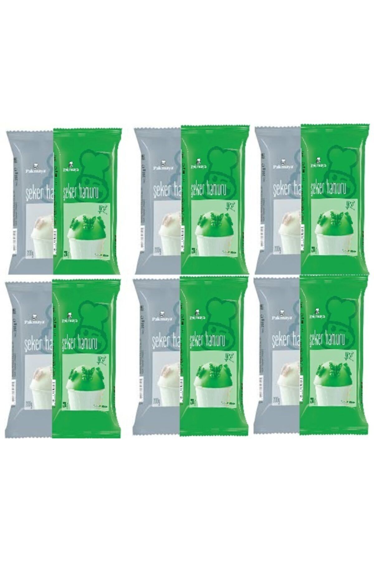 Pakmaya Şeker Hamuru Beyaz 200 Gr X 6 Adet & Şeker Hamuru Yeşil 200 Gr X 6 Adet