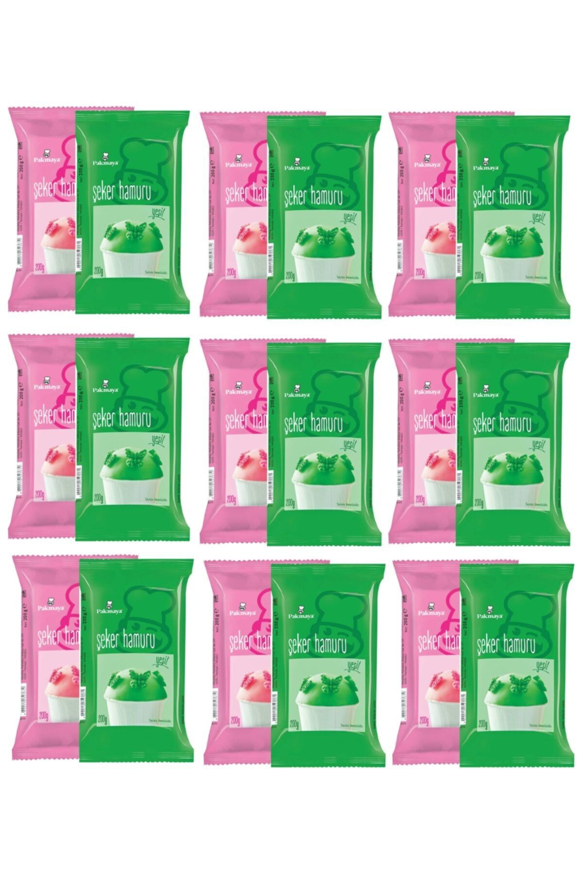 Pakmaya Şeker Hamuru Pembe 200 Gr X 9 Adet & Şeker Hamuru Yeşil 200 Gr X 9 Adet