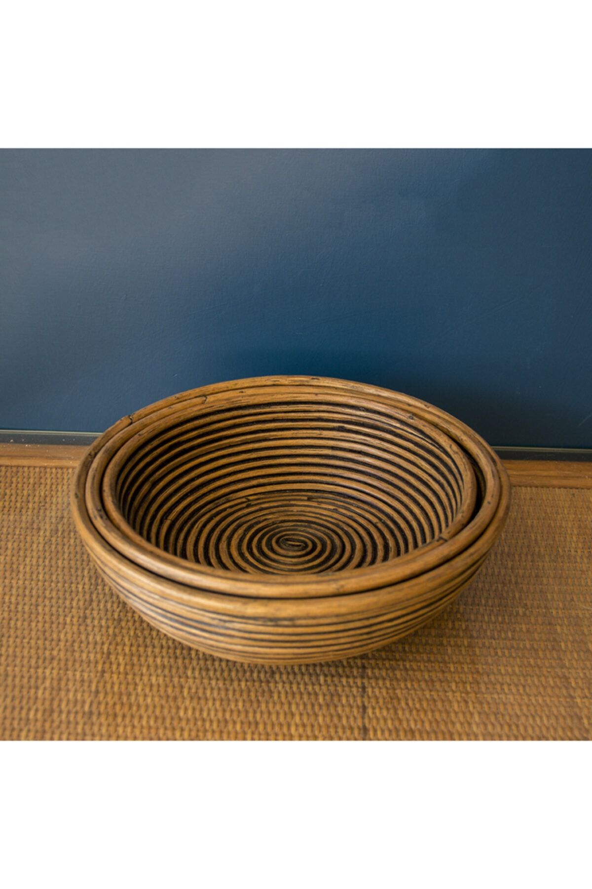 Adalı Bambu Düz Rattan Kase S Antik