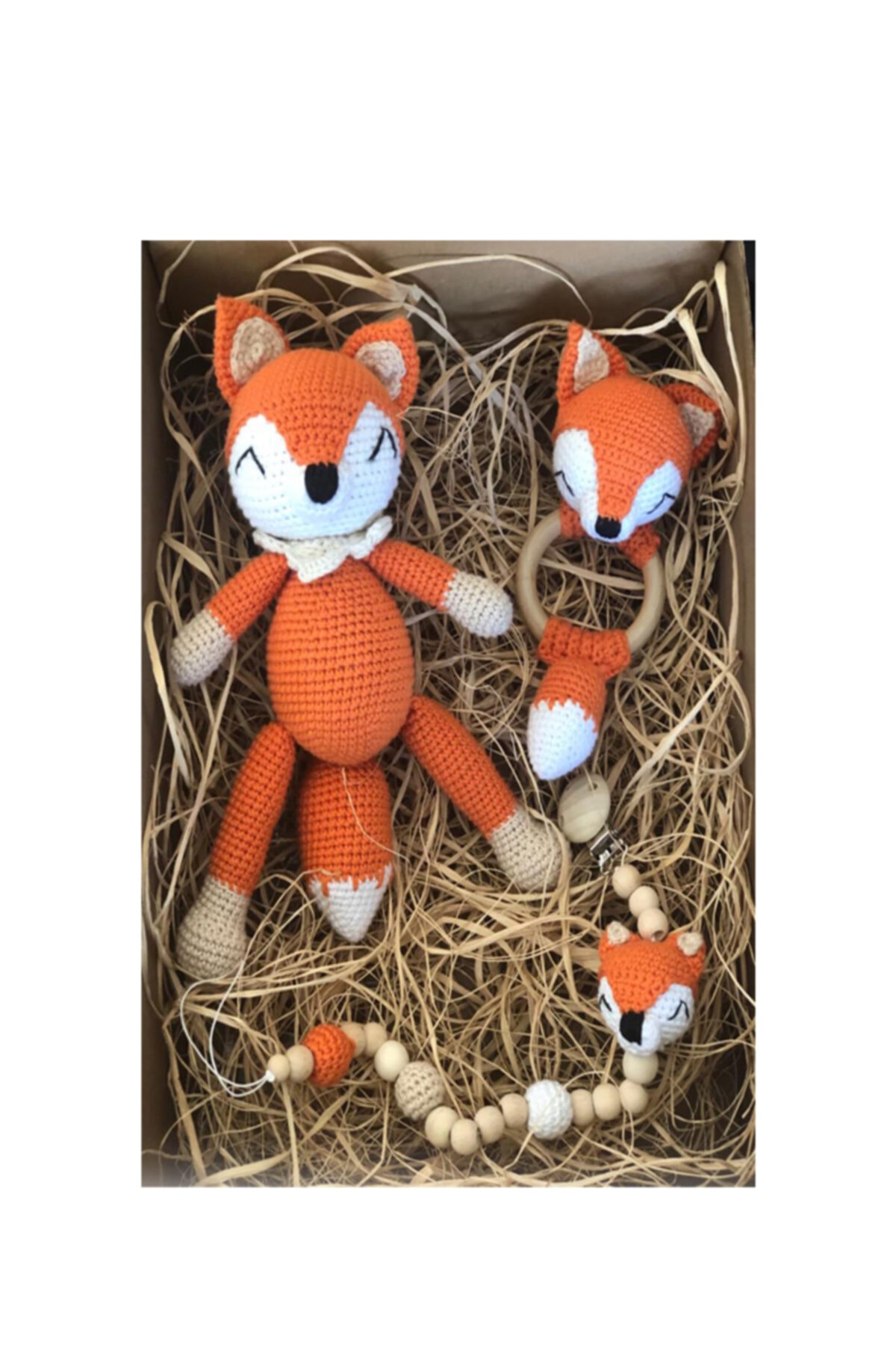 Potkal Hediye Fabrikası Sevimli Tilki Uyku Arkadaşı Oyun Seti Amigurumi Organik Yeni Doğan Bebek Çocuk Oyuncak Dişlik