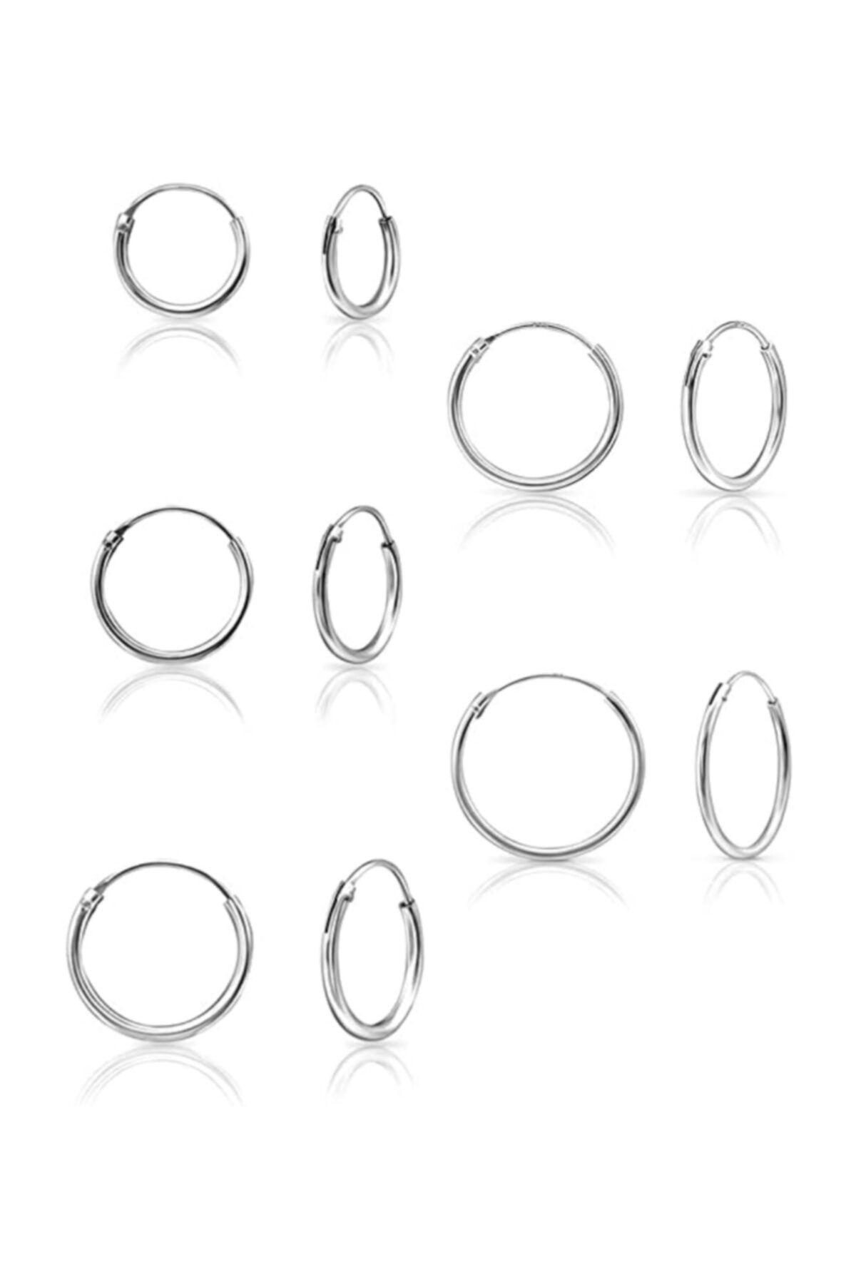 Onur Silver 925 Ayar Ithal Gümüş Halka Küpe Seti 5'li Dev Set Hoop Earing Complete 12 - 14 - 16 - 18 - 20 Mm