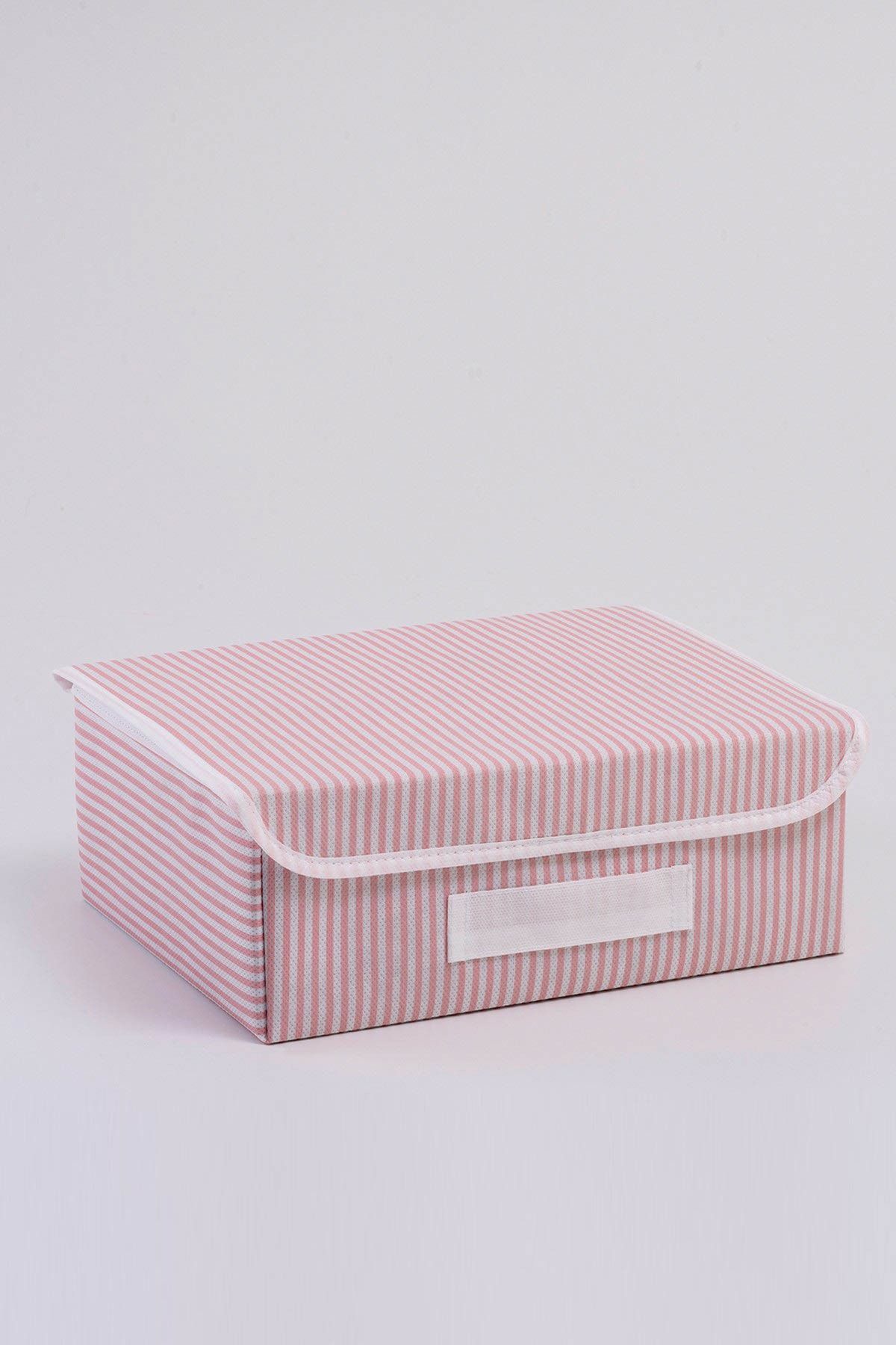 OCEAN HOME Pembe Çizgili Çekmece Içi Kapaklı Kutu // 30x23x11