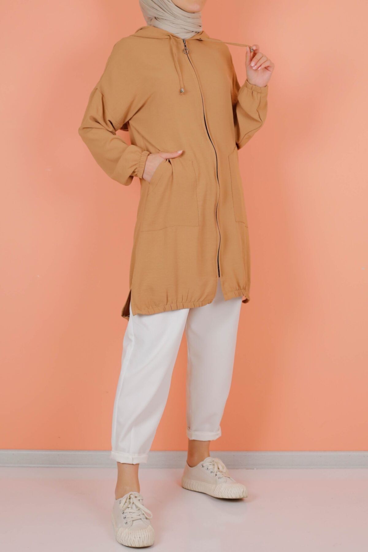 İmajButik Ara Boy Fermuarlı Kap- Camel