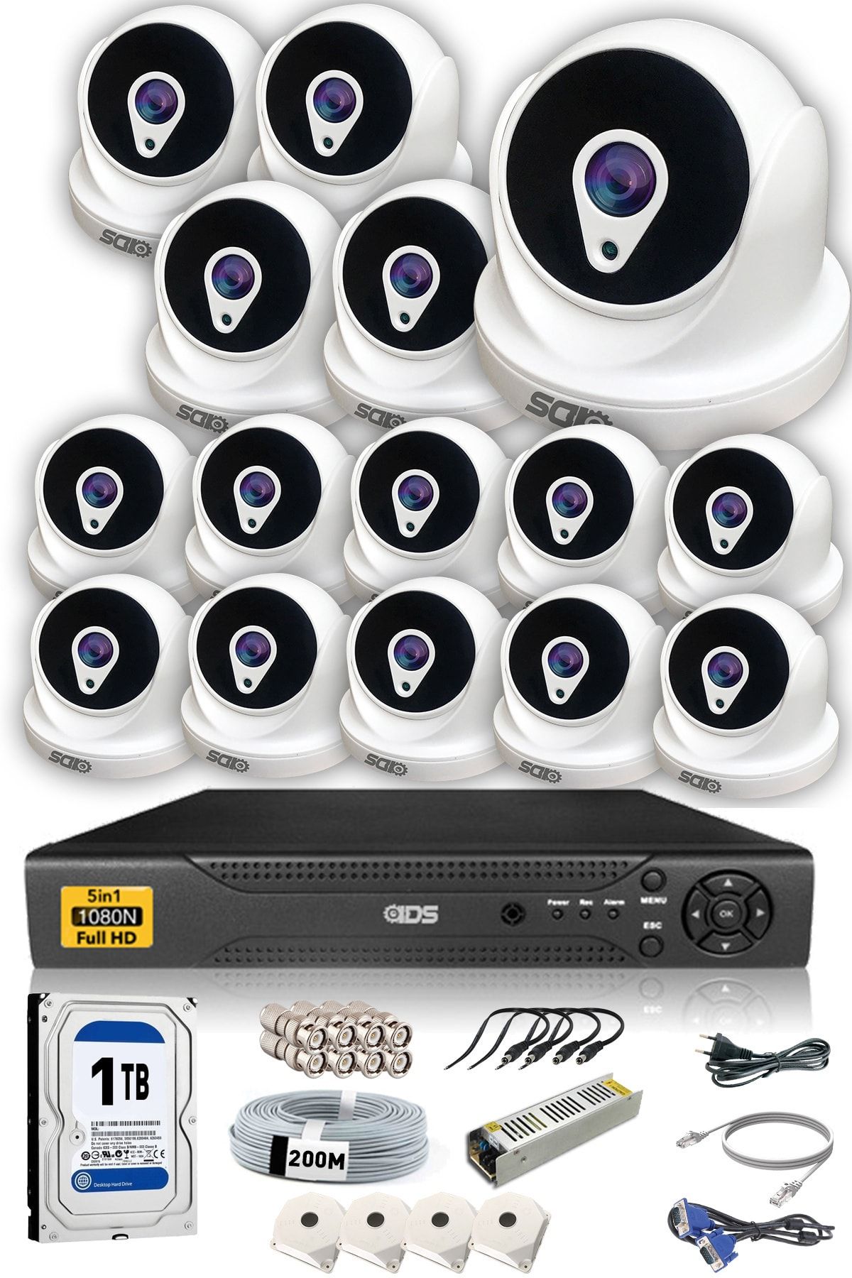 IDS 15 Kameralı 5mp Lensli 1080p Full Set Güvenlik Kamerası Seti Kolay Cepten Izle Sabit Ip Istemez