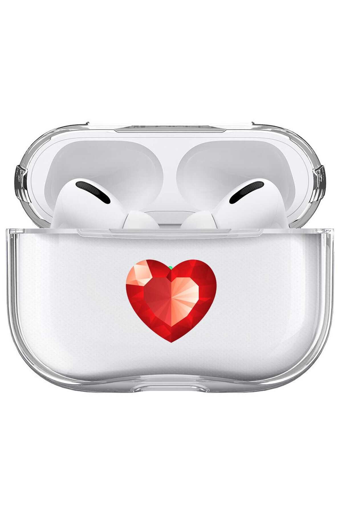 Cekuonline Apple Airpods Pro Uyumlu Kılıf Desenli Şeffaf Sert Kapak - Kristal Kalp.