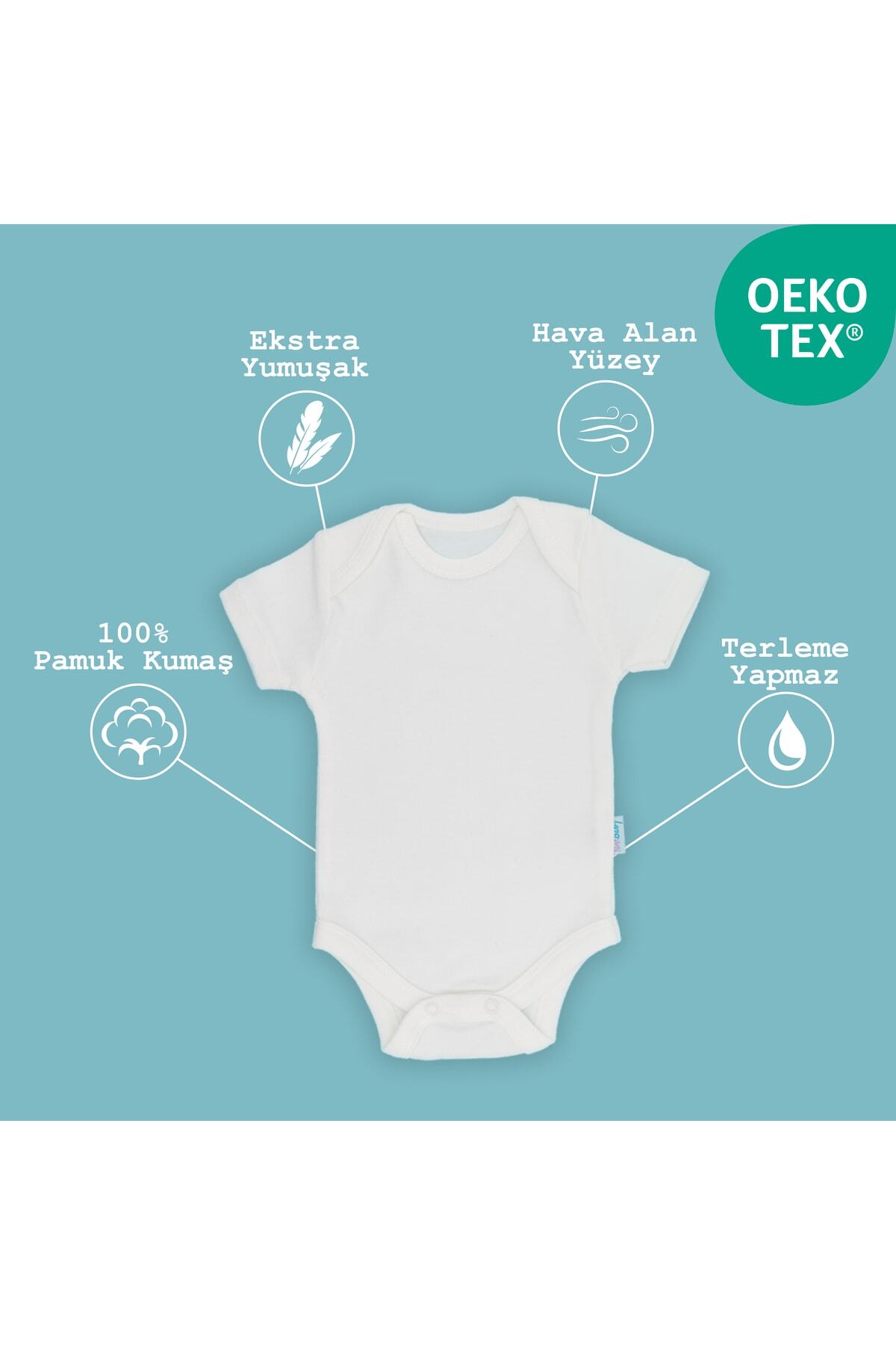 بدنه نوزادی 5 تیکه با بست آستین کوتاه نخودی 100% پنبه نوزادی