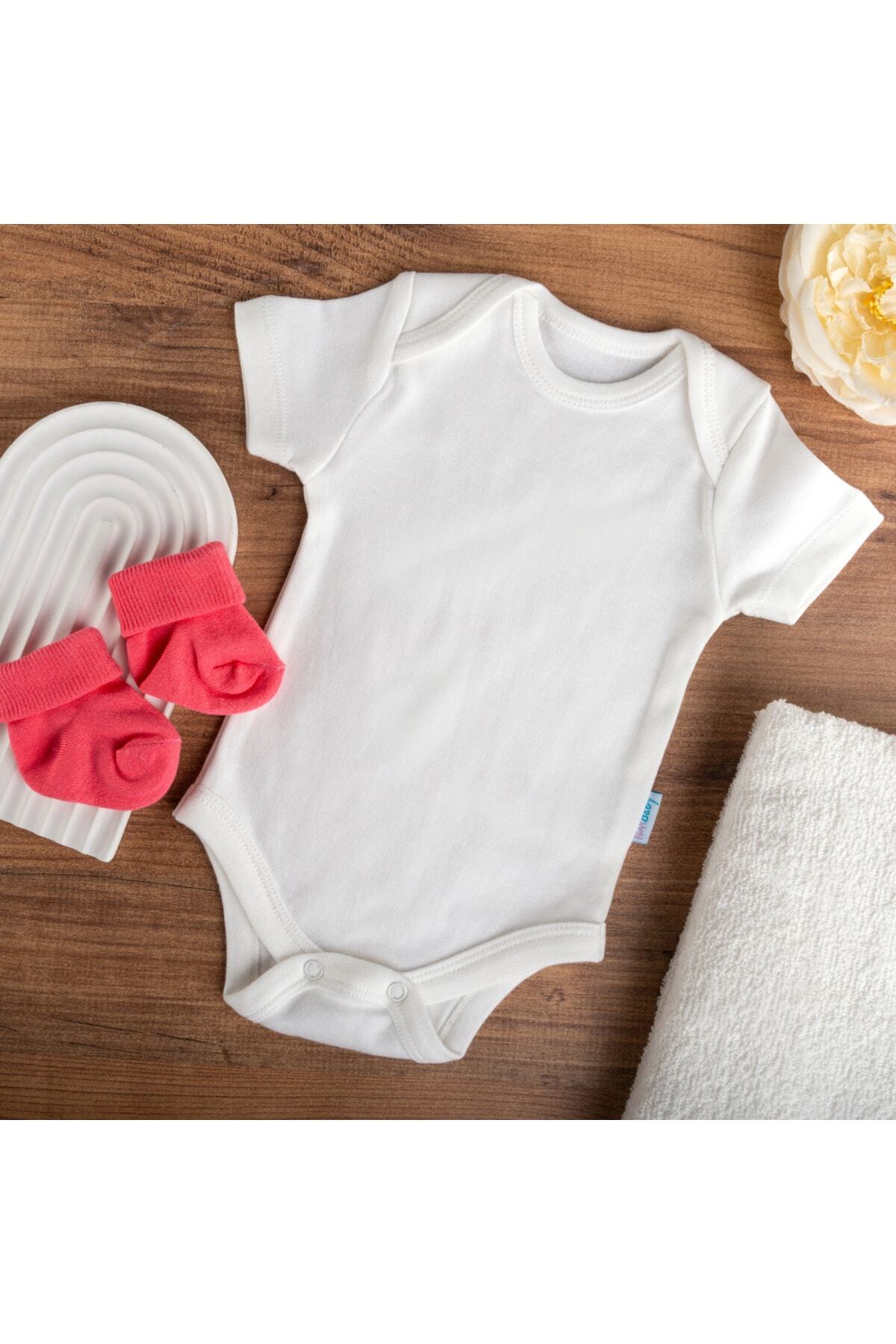 بدنه نوزادی 5 تیکه با بست آستین کوتاه نخودی 100% پنبه نوزادی