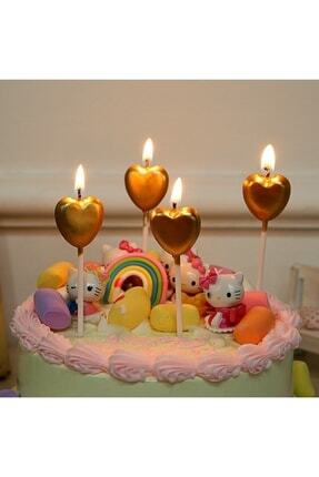 4 Adet Gold Kalpli Pasta Mumu Kalpli Doğum Günü Pasta Mumu Gold Pasta Mumu Kalpli Mum Gold Candle Image 0