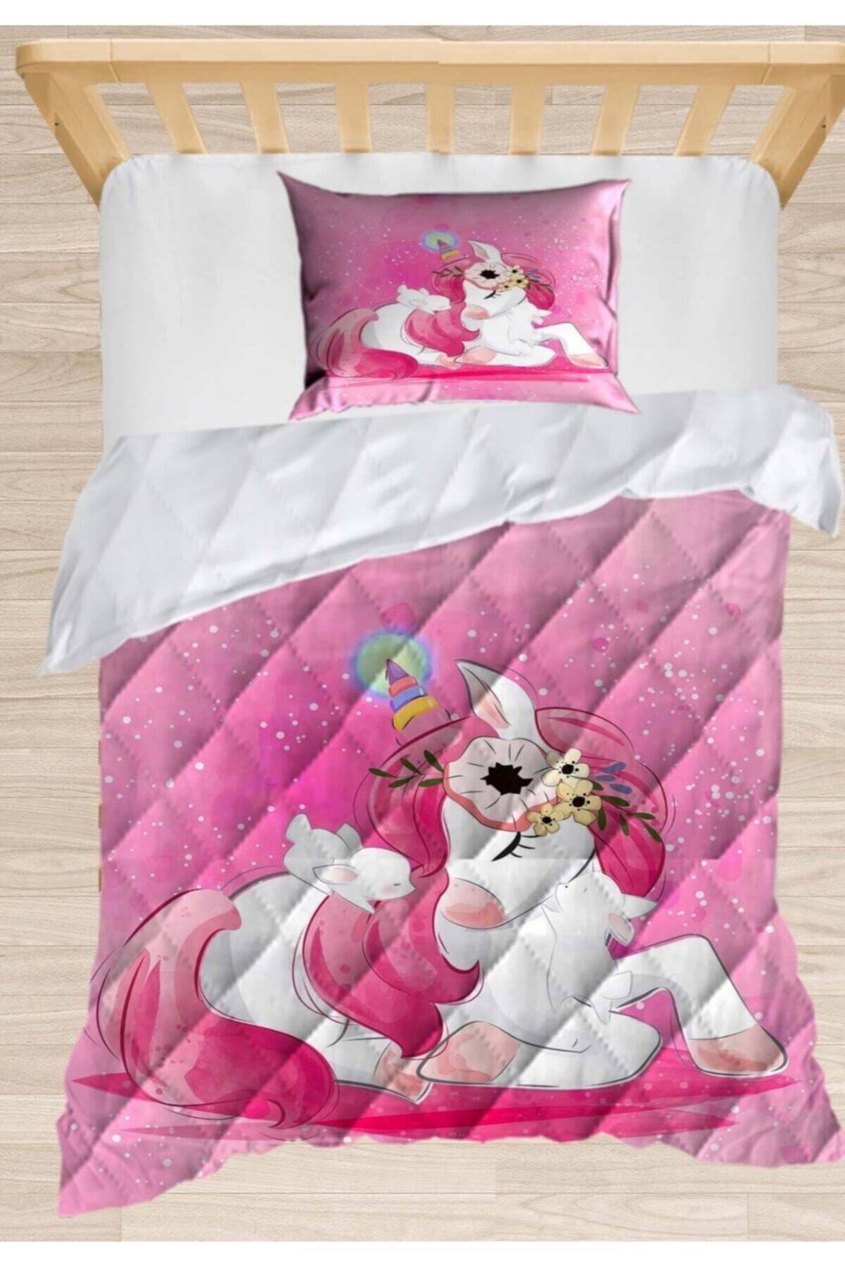 Else Halı Else Pembe Unicorn Atlı 3d Desenli Tek Kişilik Çocuk Yorgan Uyku Seti